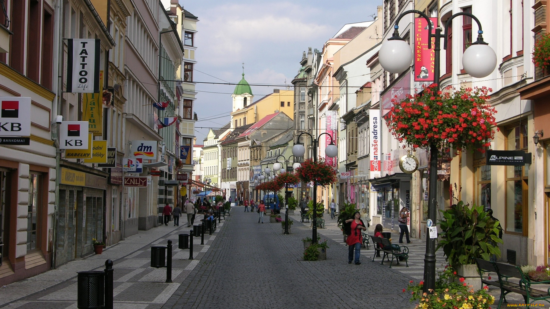 теплице, Чехия, города, улицы, площади, набережные, цветы, дома, брусчатка, улица