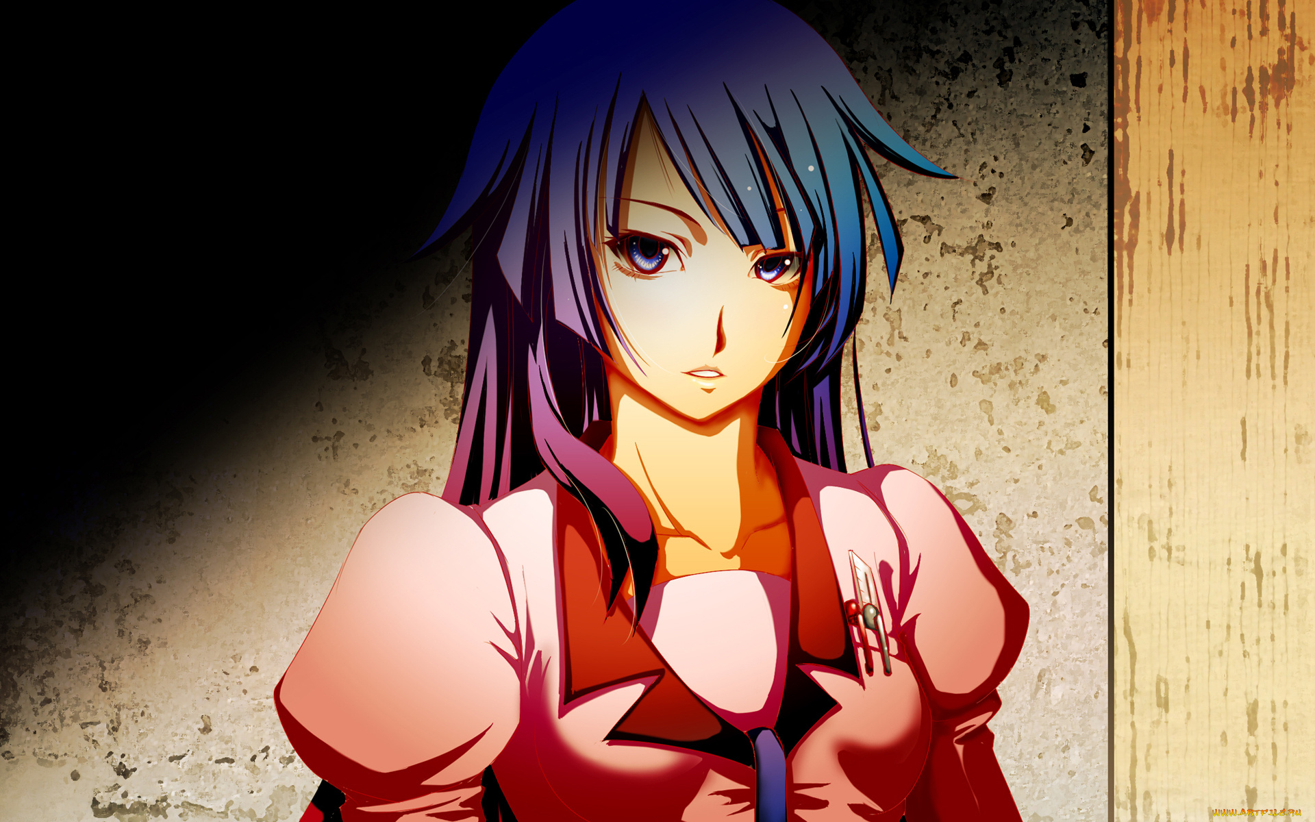 аниме, bakemonogatari, девушка, senjougahara, hitagi, форма, галстук, инструменты