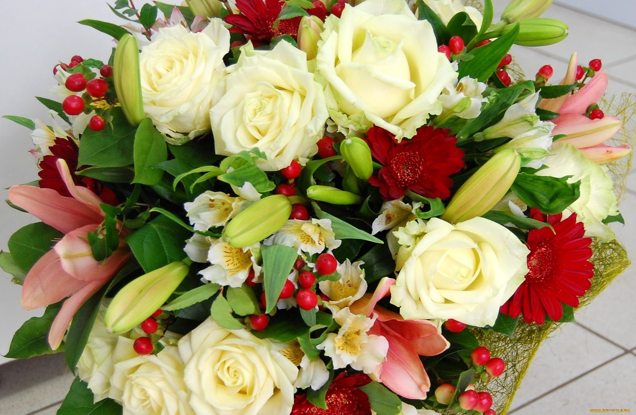 цветы, букеты, композиции, альстромерия, лилии, герберы, розы