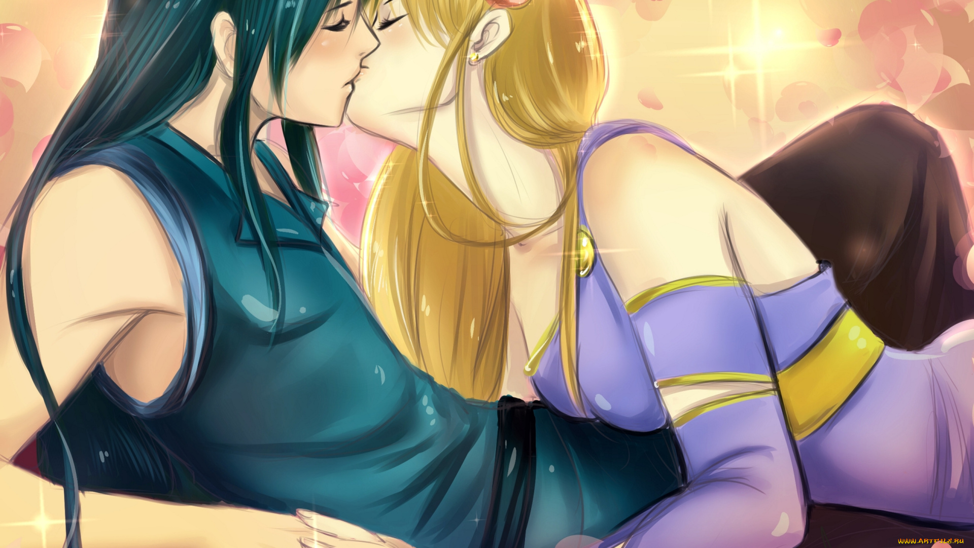 рисованные, люди, поцелуй