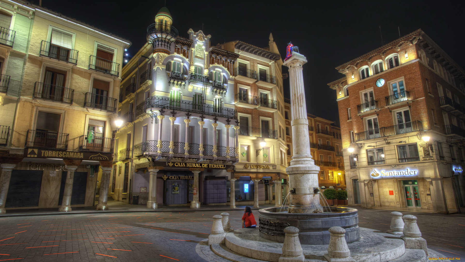 teruel, aragon, испания, города, улицы, площади, набережные, площадь, улица, дома, огни, ночь