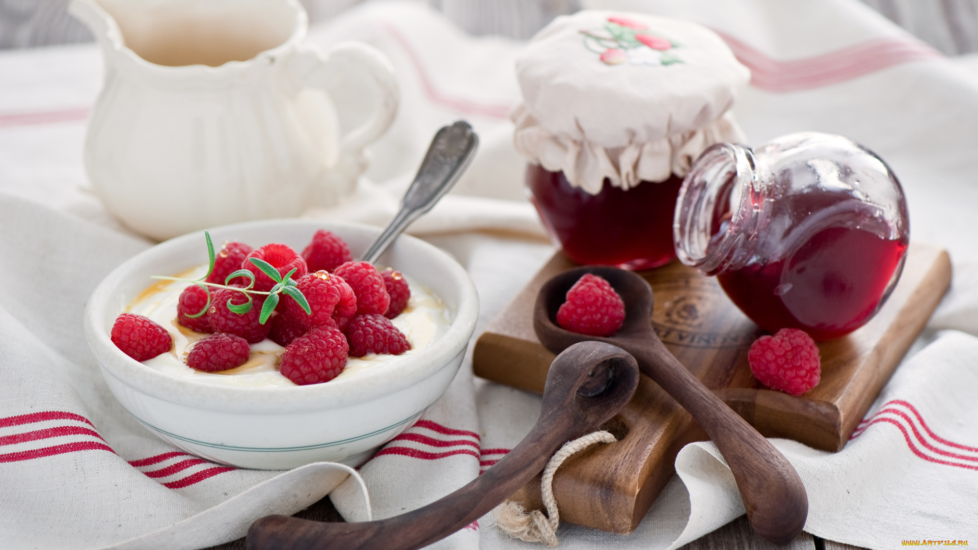 еда, разное, творог, натюрморт, джем, завтрак, ягоды, малина