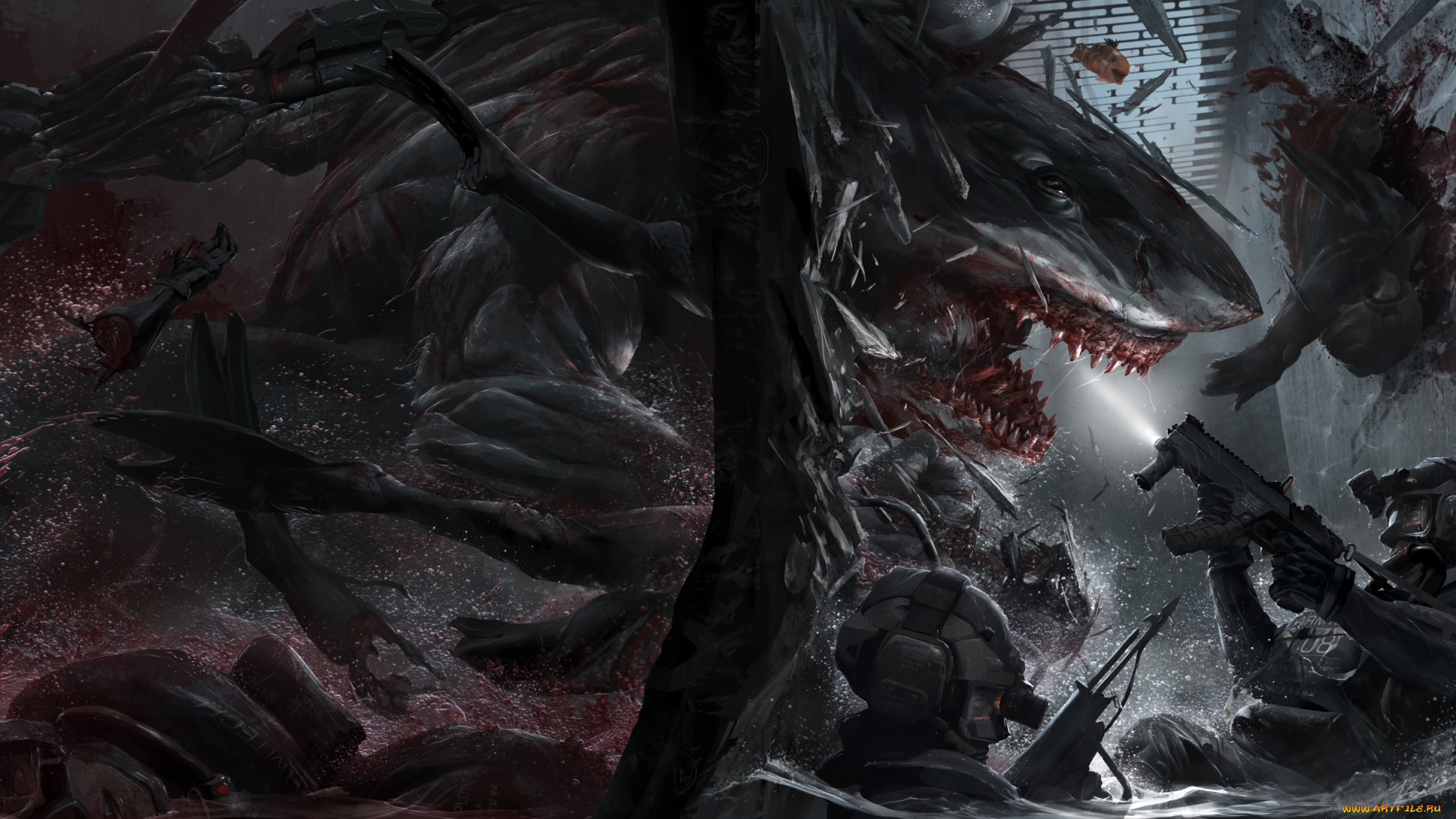 фэнтези, существа, акула, оружие