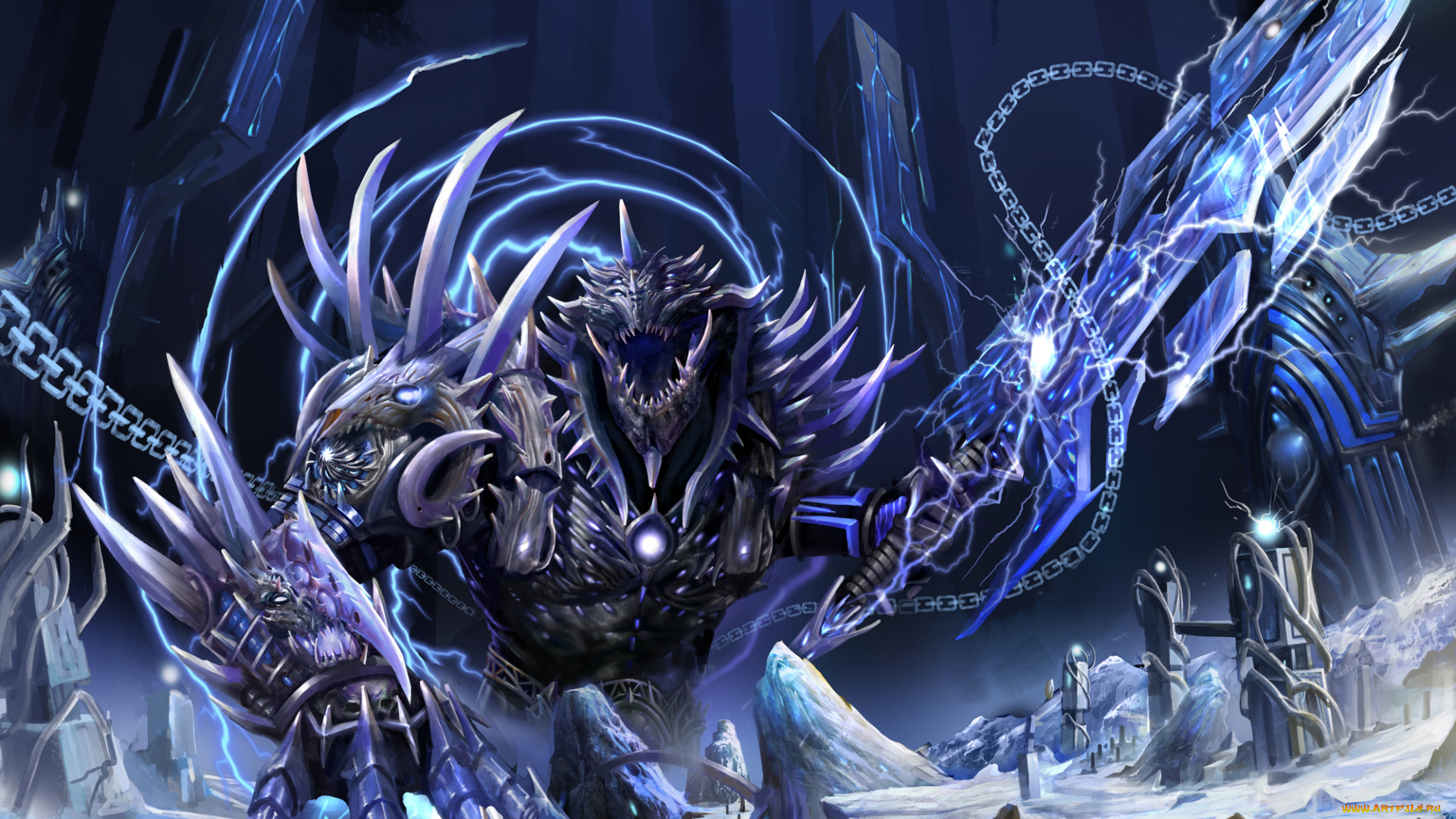 фэнтези, существа, монстр, существо, цепи, разрушения, мир, иной, чудовище