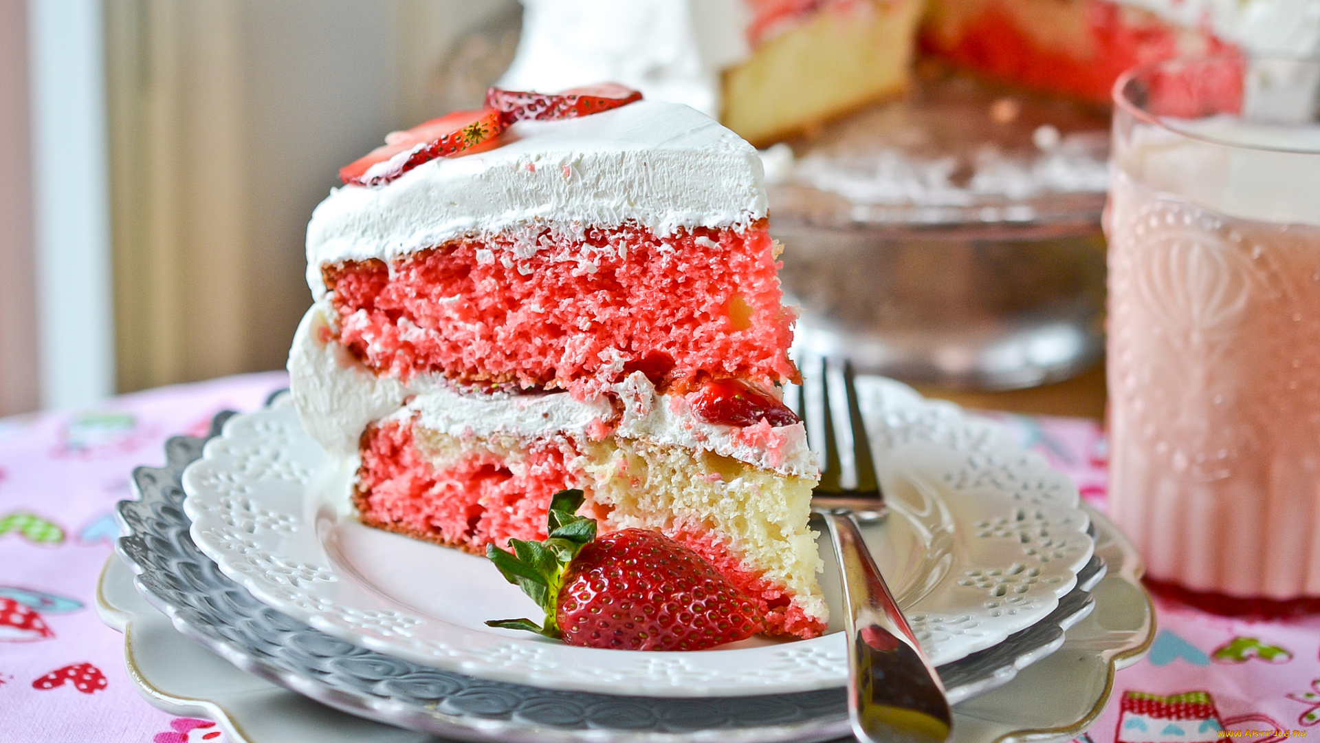 strawberry, swirl, cake, еда, торты, клубника, торт