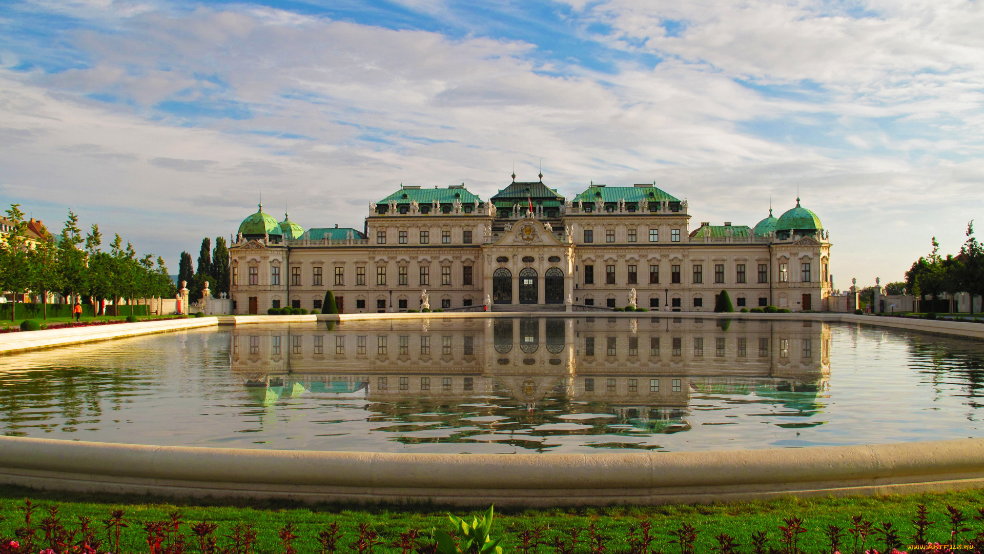 замок, бельведер, вена, города, вена, , австрия, замок, цветы, вена, бельведер, трава, бассейн