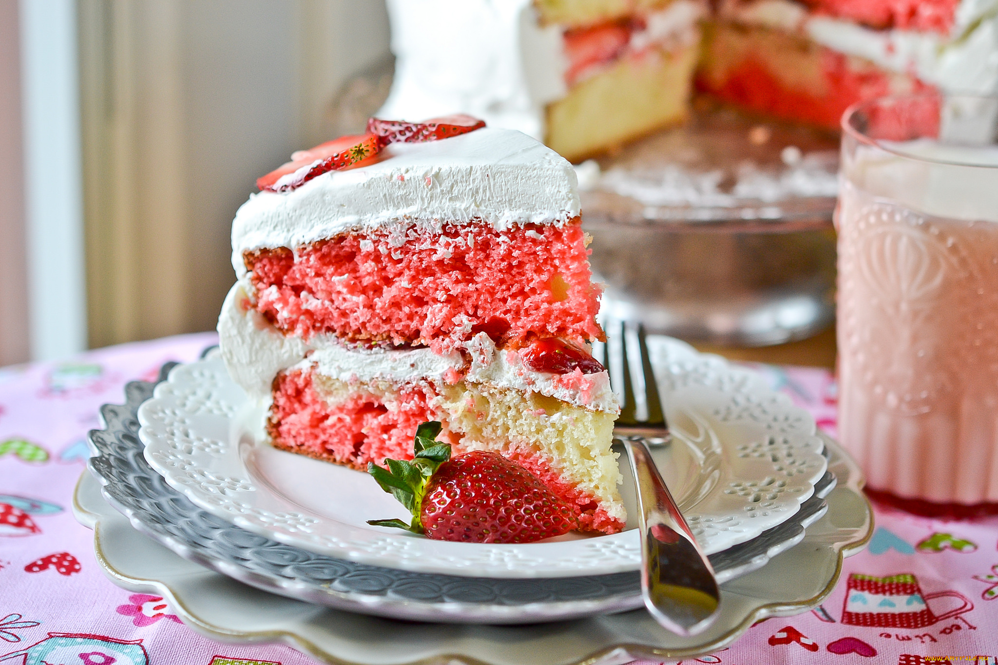 strawberry, swirl, cake, еда, торты, клубника, торт