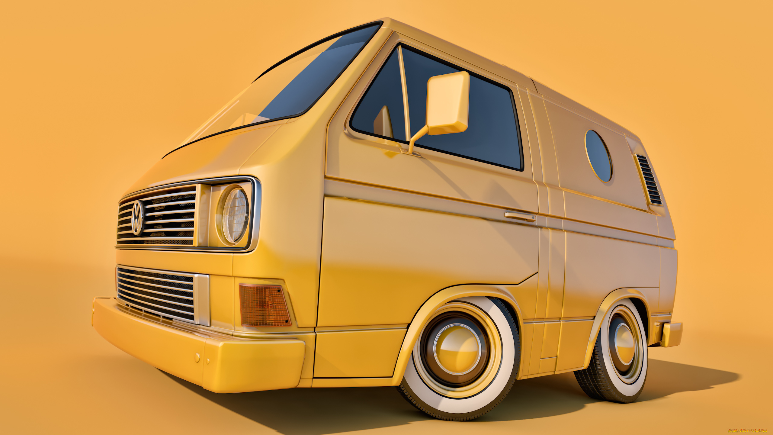 автомобили, 3д, желтый, transporter, t3, volkswagen