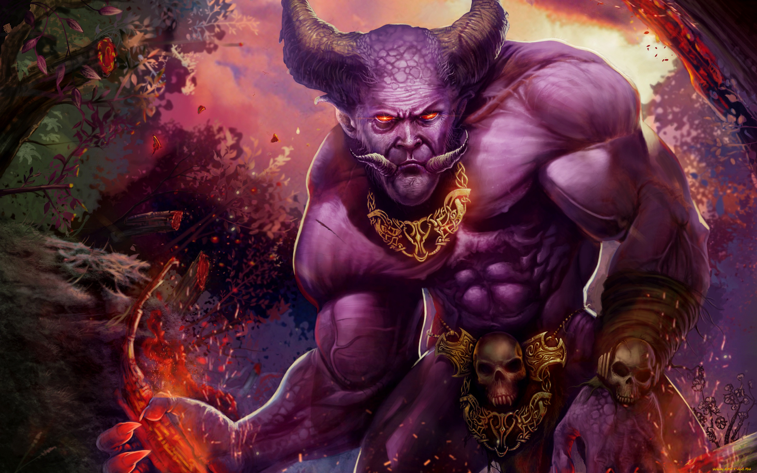 фэнтези, демоны, огонь, череп