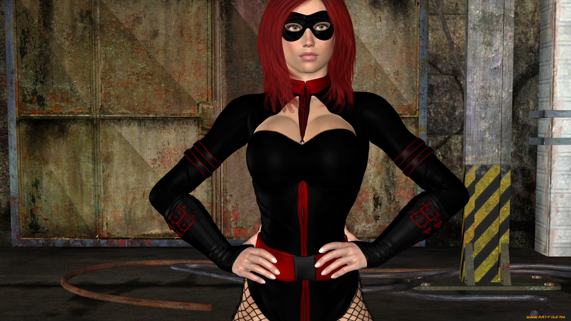 3д, графика, люди, , people, рыжая, фон, взгляд, девушка