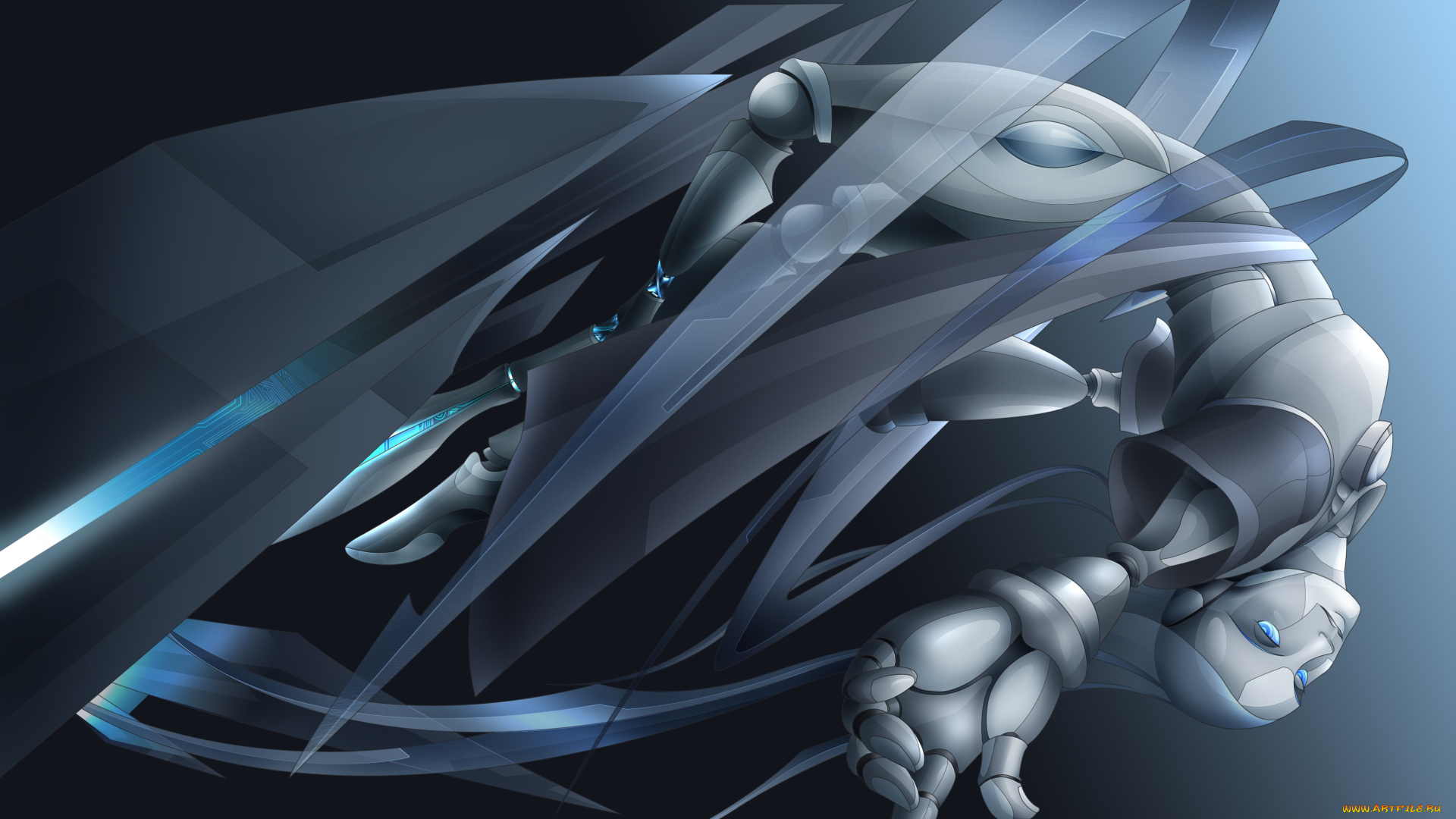 фэнтези, роботы, , киборги, , механизмы, полет, девушка