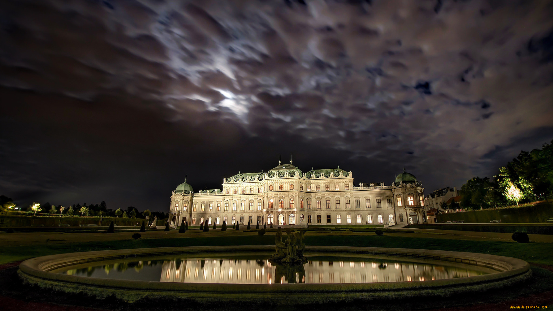 belvedere`s, garden, города, вена, , австрия, ночь, дворец