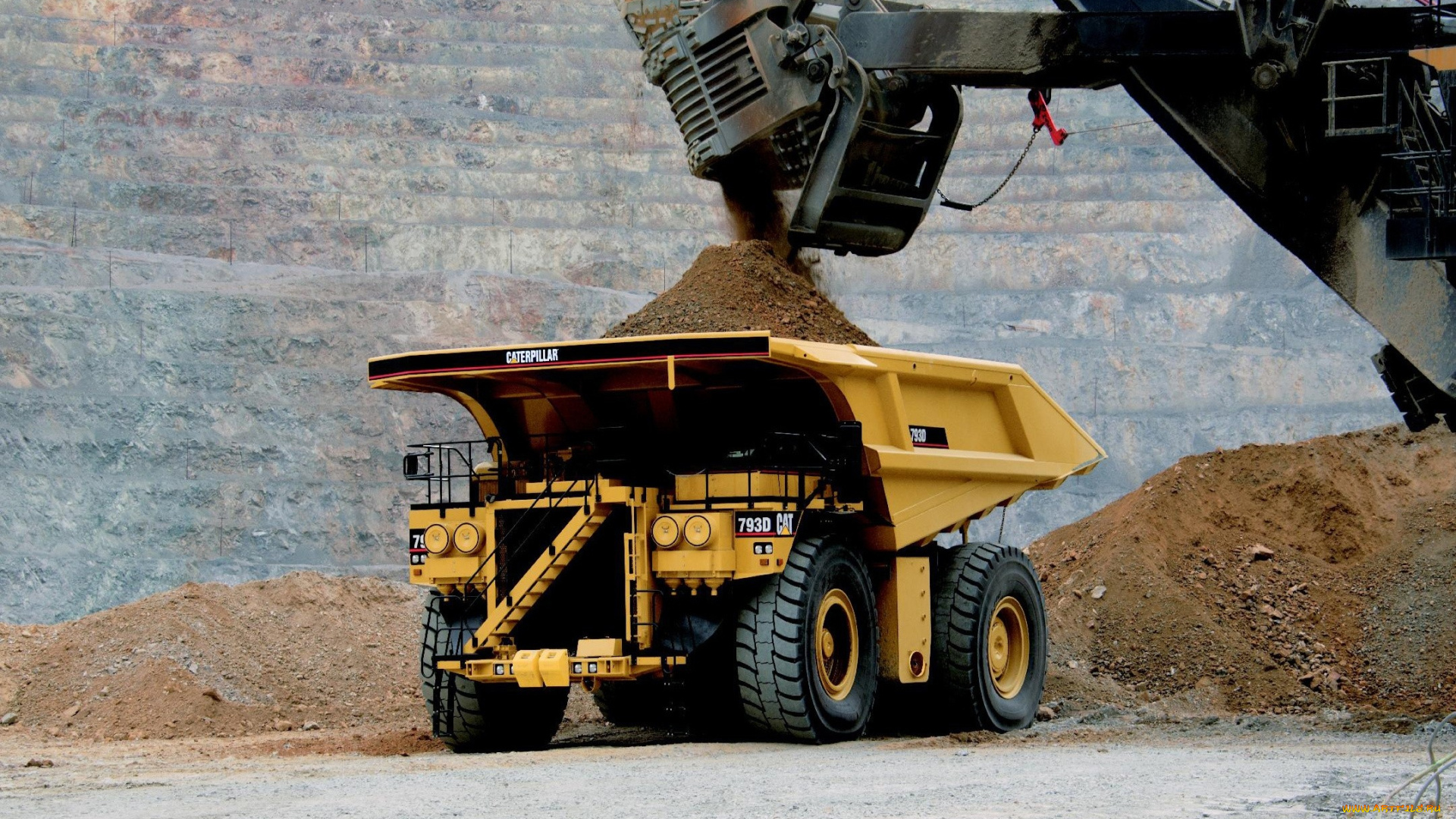 техника, строительная, техника, куча, грузовик, экскаватор, процесс, погрузка