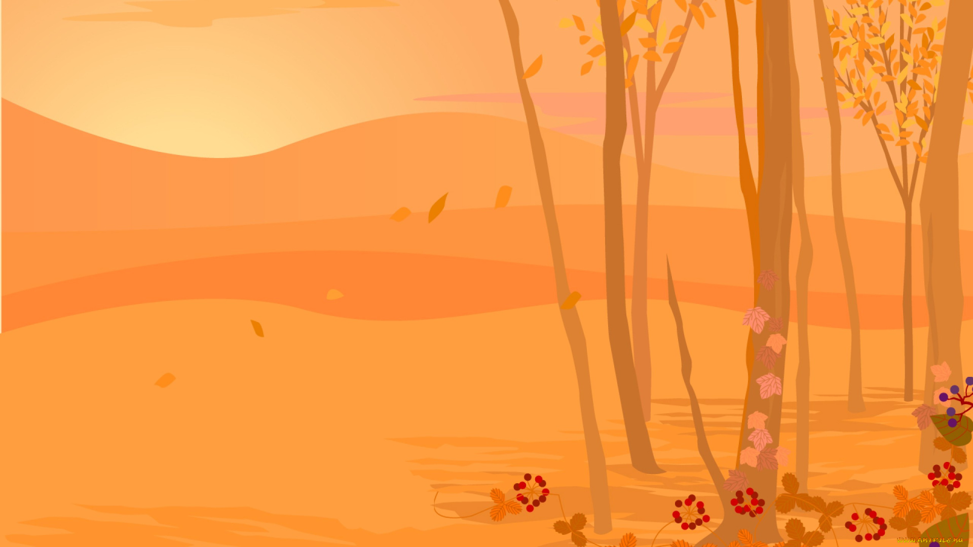 векторная, графика, природа, , nature, деревья, осень