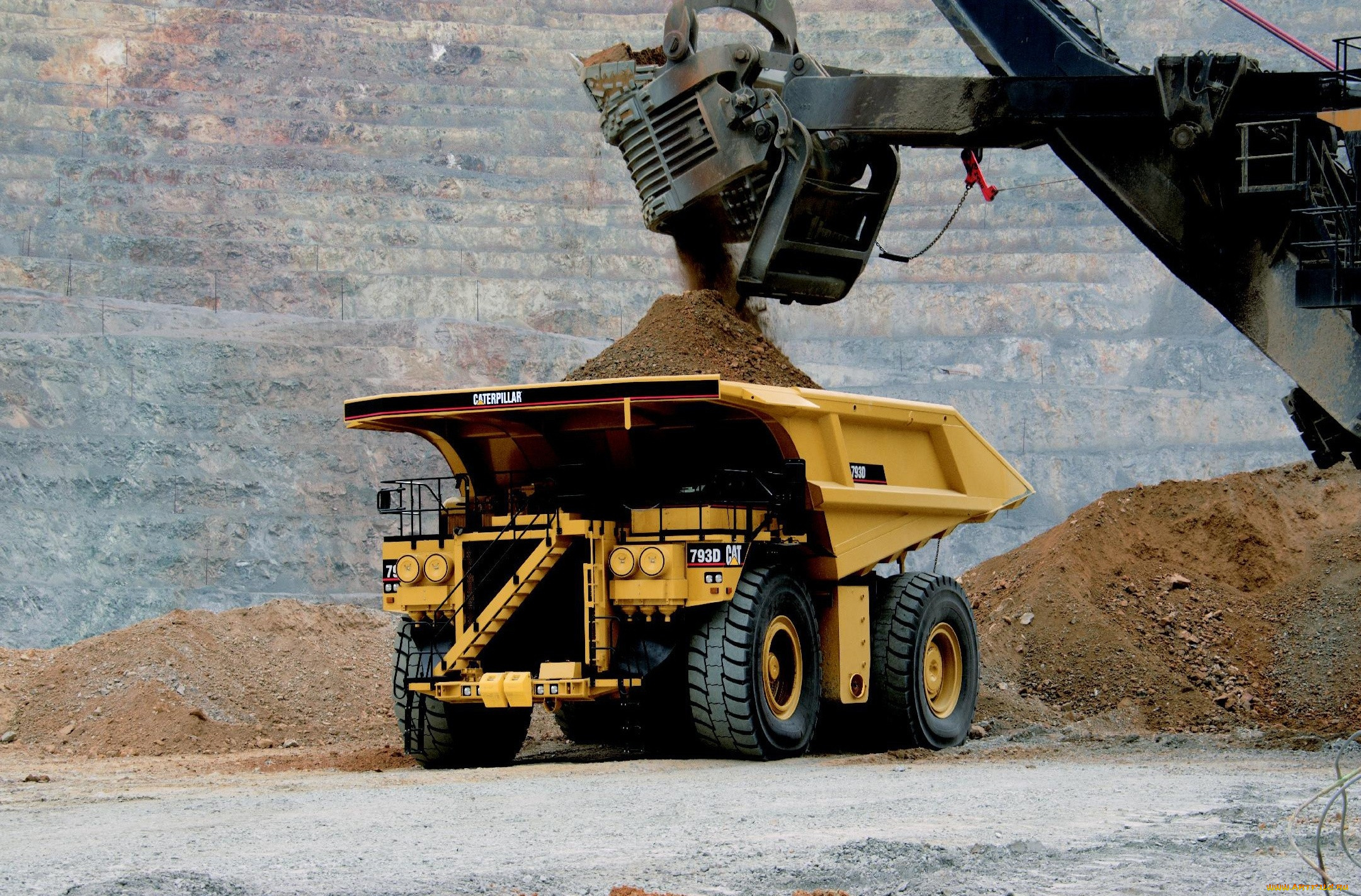 техника, строительная, техника, куча, грузовик, экскаватор, процесс, погрузка