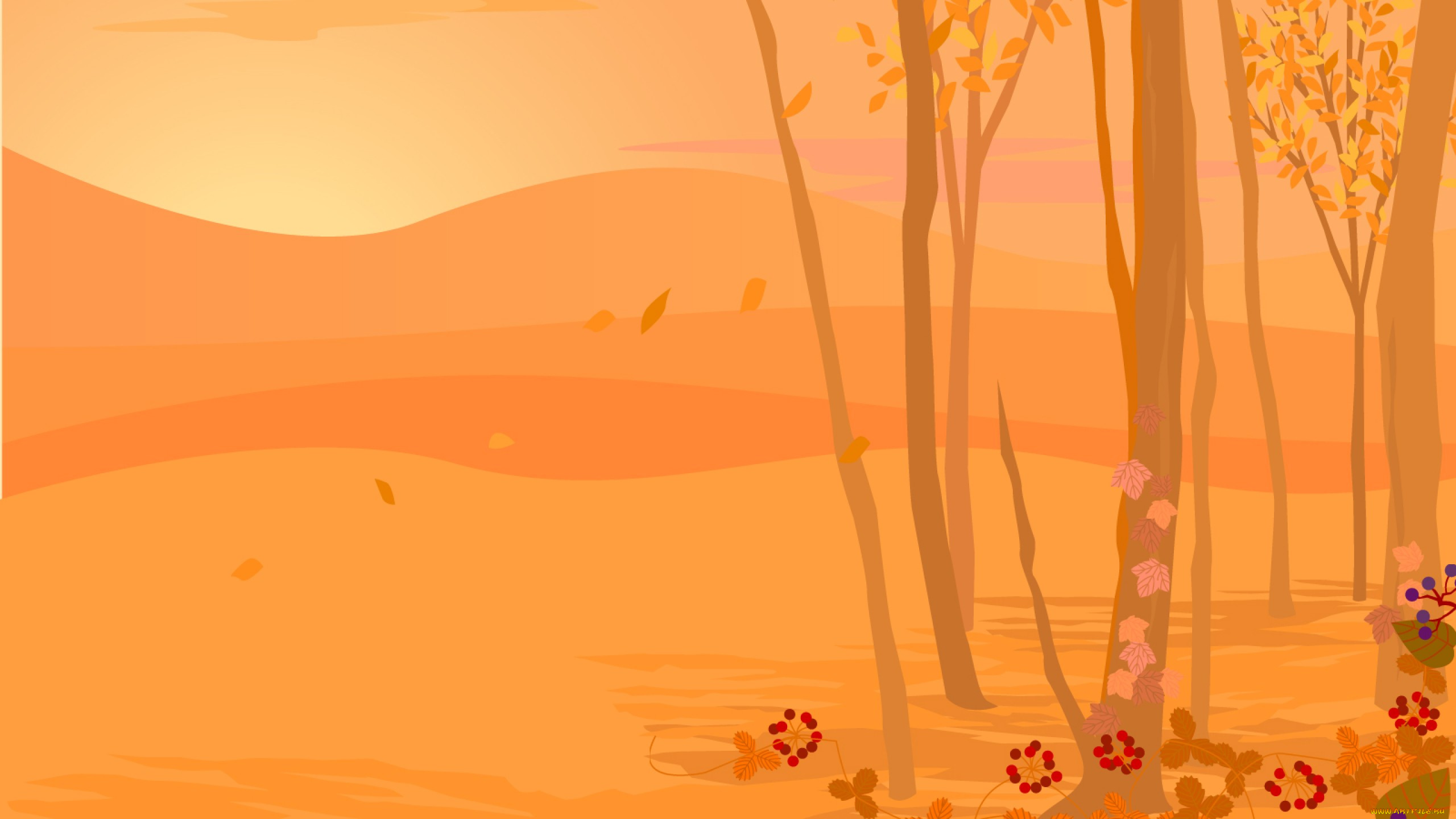 векторная, графика, природа, , nature, деревья, осень