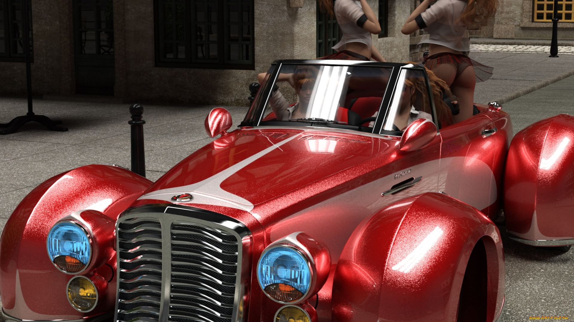 3д, графика, люди-авто, мото, , people-, car, , , moto, девушки, взгляд, фон, автомобиль