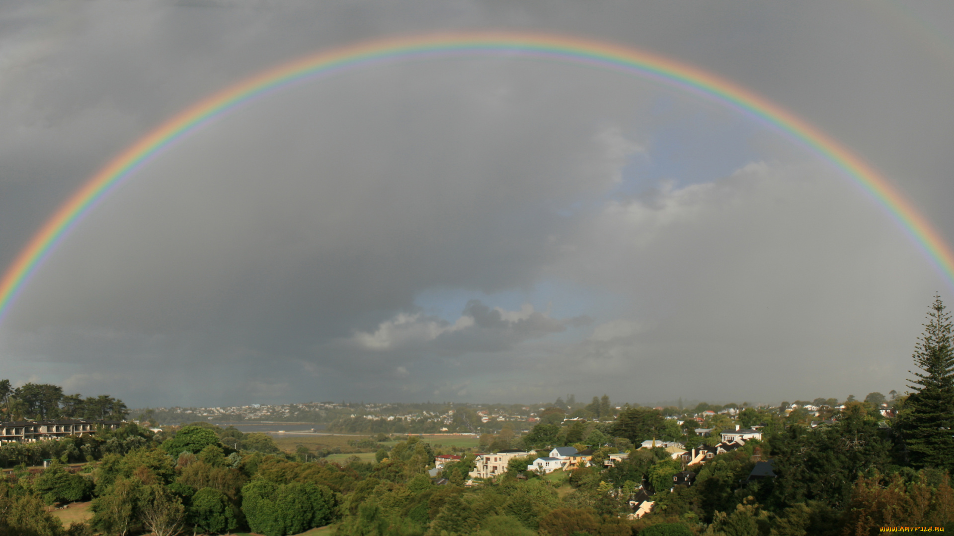 природа, радуга, небо, тучи, долина, пейзаж, вид