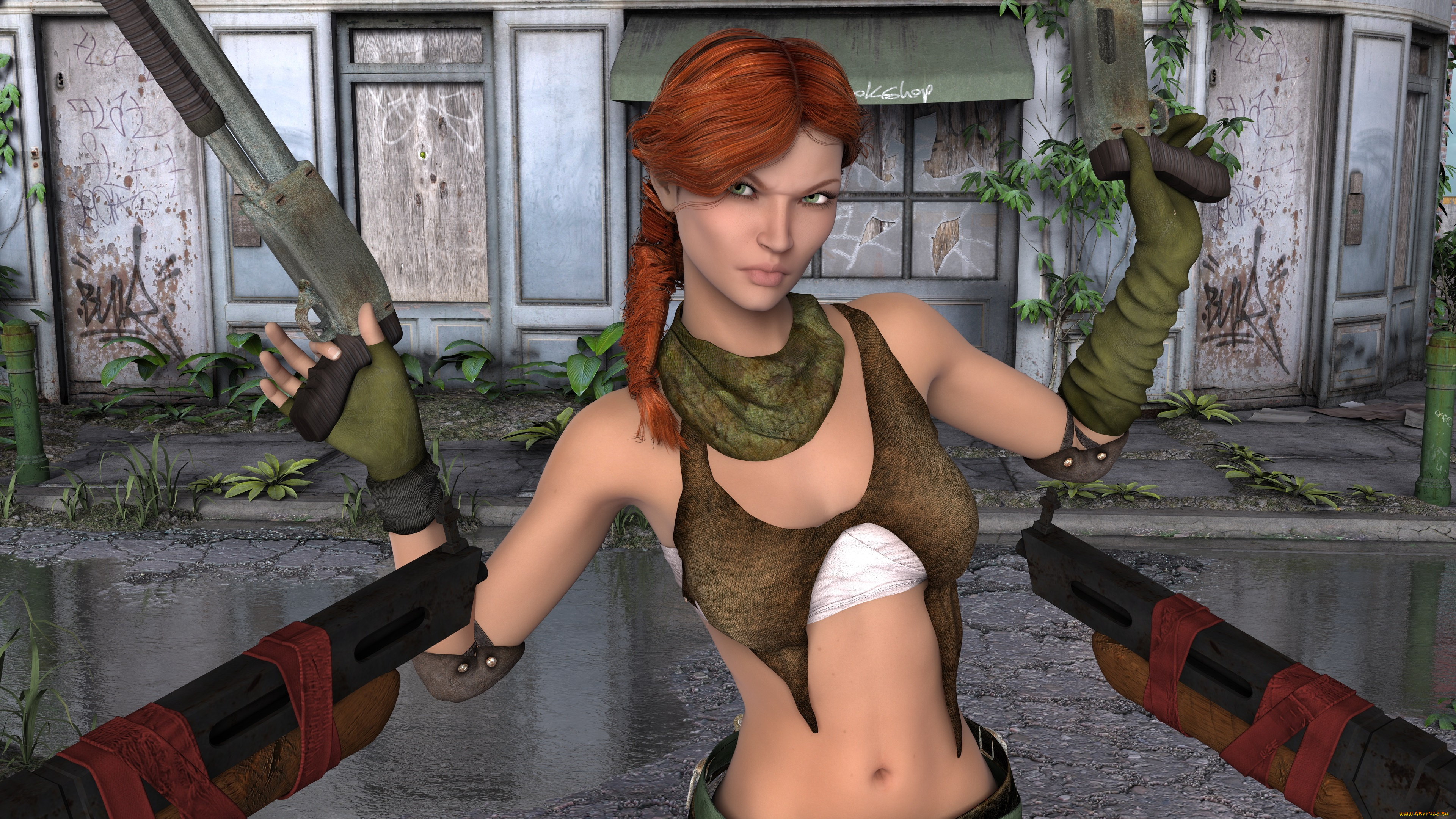 3д, графика, фантазия, , fantasy, девушка, взгляд, фон, оружие