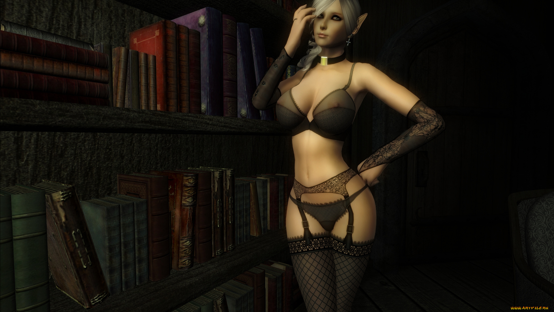 3д, графика, эльфы, , elves, книги, эльф, взгляд, фон, девушка