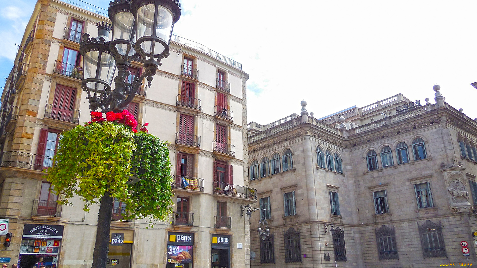 барселона, города, -, здания, , дома, фонарь, цветы, дом