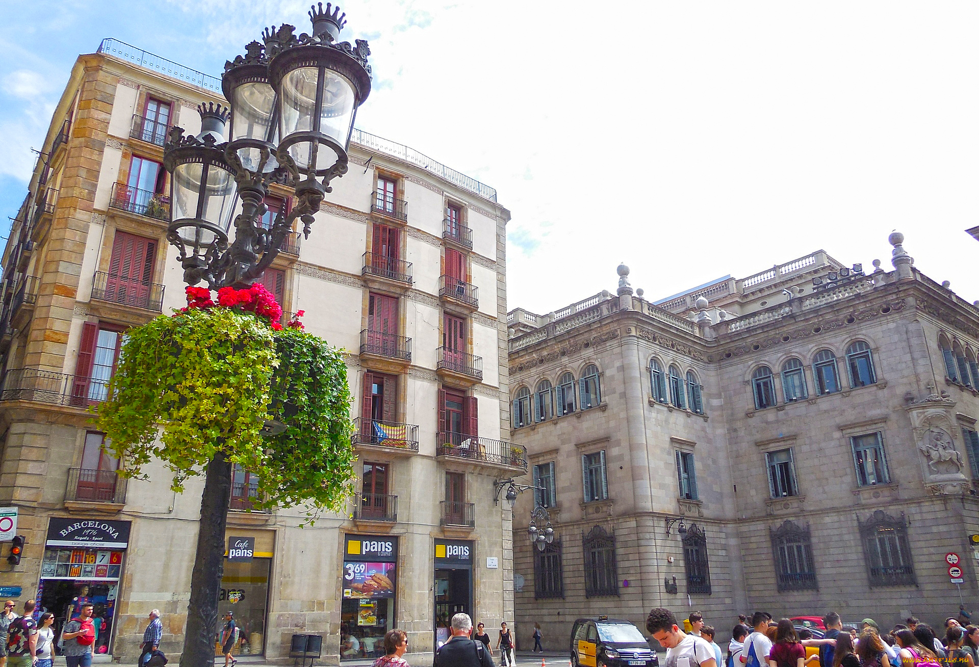 барселона, города, -, здания, , дома, фонарь, цветы, дом