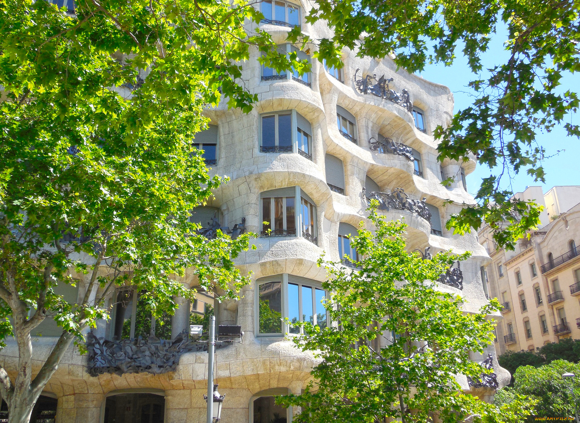 барселона, города, -, здания, , дома, дерево, дом