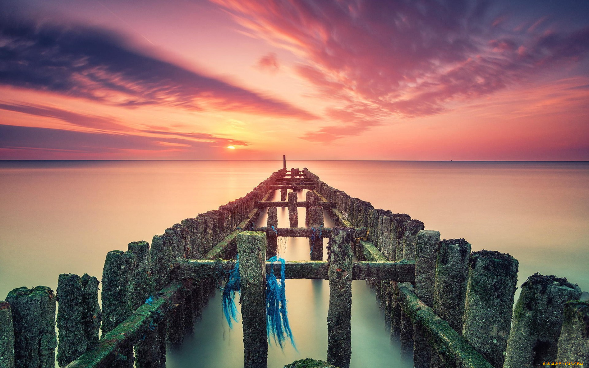 природа, восходы, закаты, развалины, море, облака, закат, небо