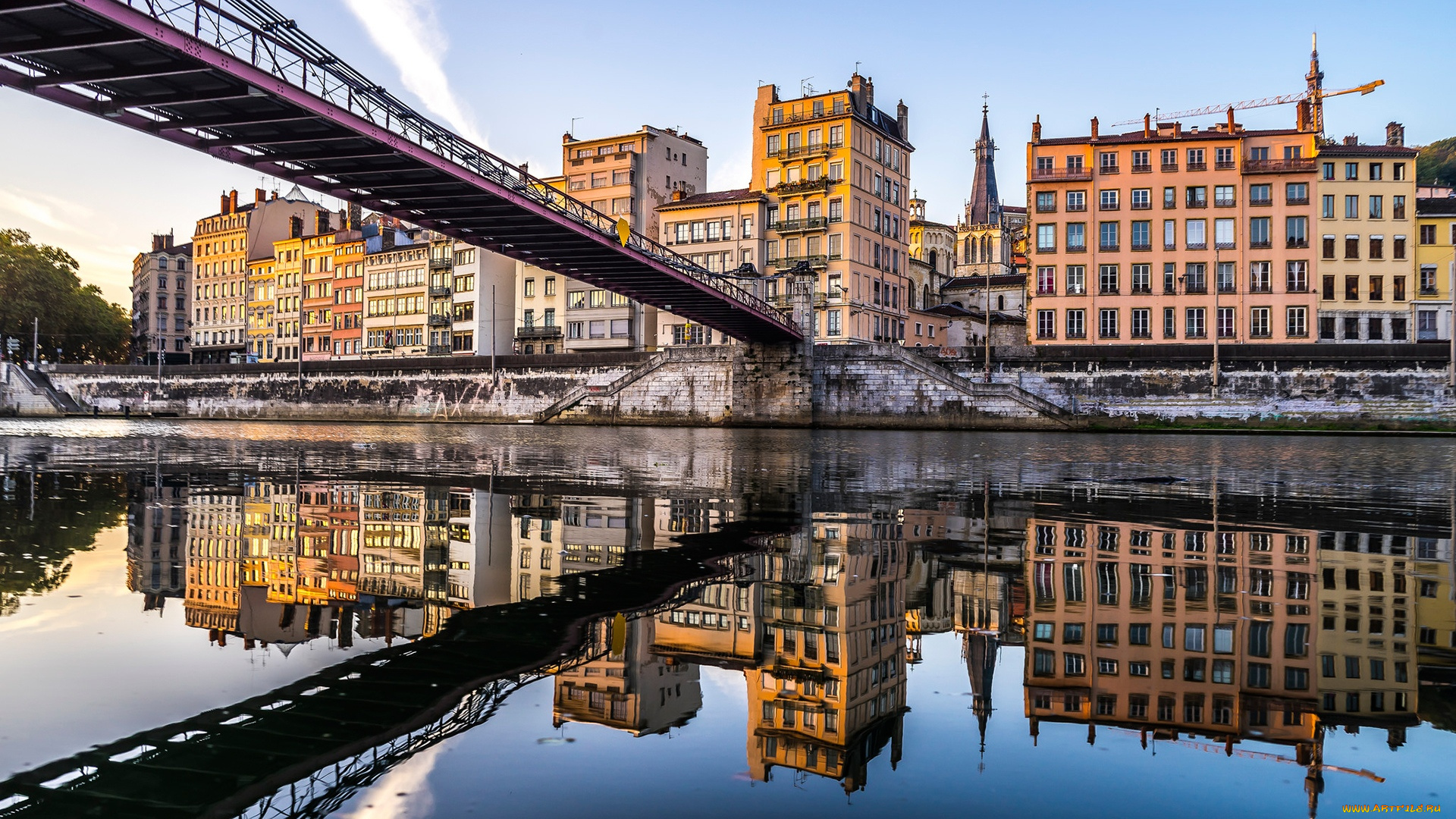 города, лион, , франция, вода, лион, мост