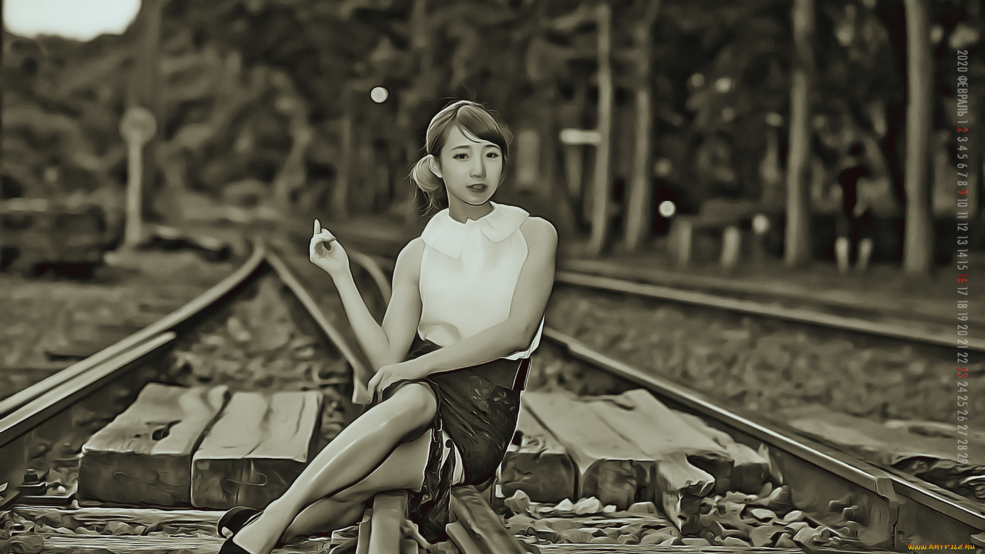 календари, компьютерный, дизайн, женщина, девушка, азиатка, рельсы, 2020, calendar