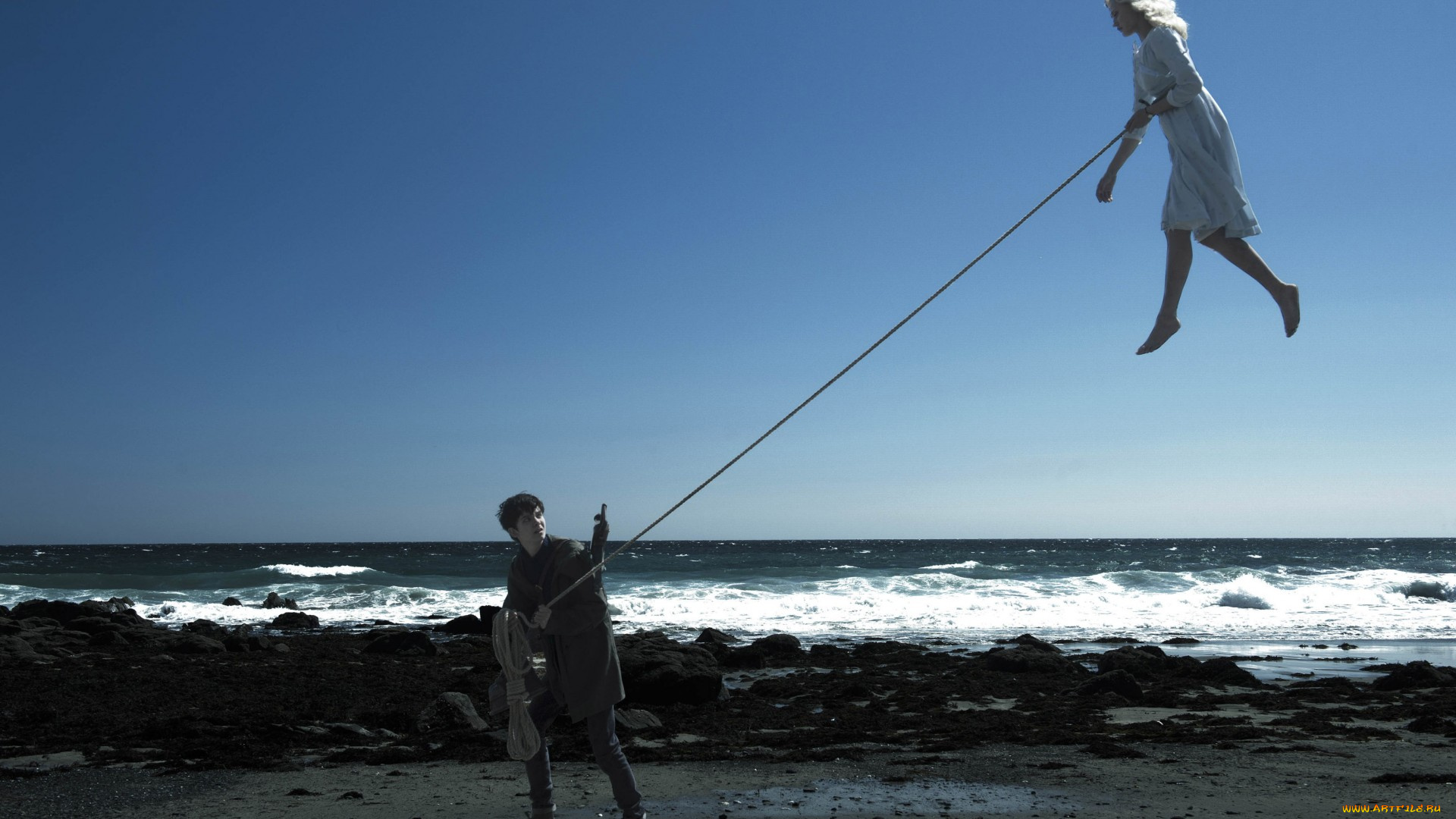 кино, фильмы, miss, peregrine`s, home, for, peculiar, children, полет, море, эмма, блум, веревка, джейкоб, берег