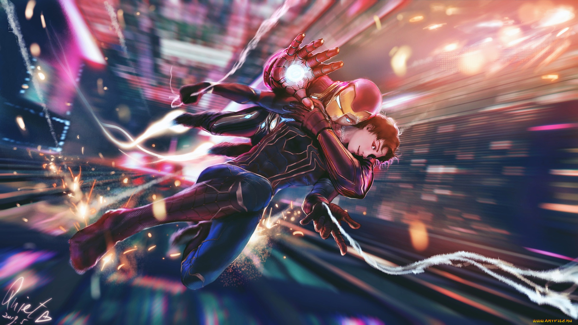 рисованное, кино, том, холланд, железный, человек, роберт, дауни, мл, питер, паркер, тони, старк, паук