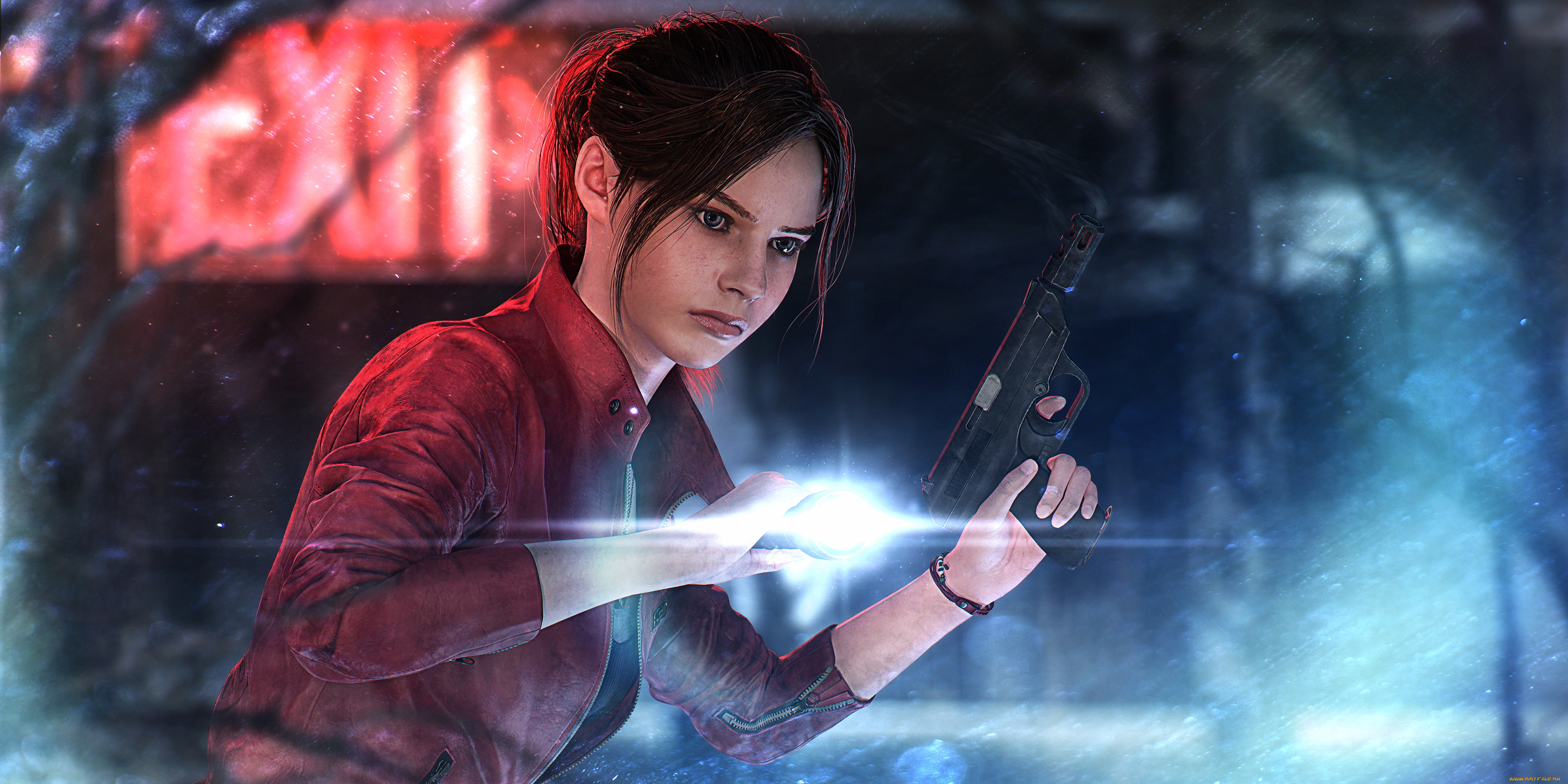 видео, игры, resident, evil, девушка, фон, фонарик, пистолет