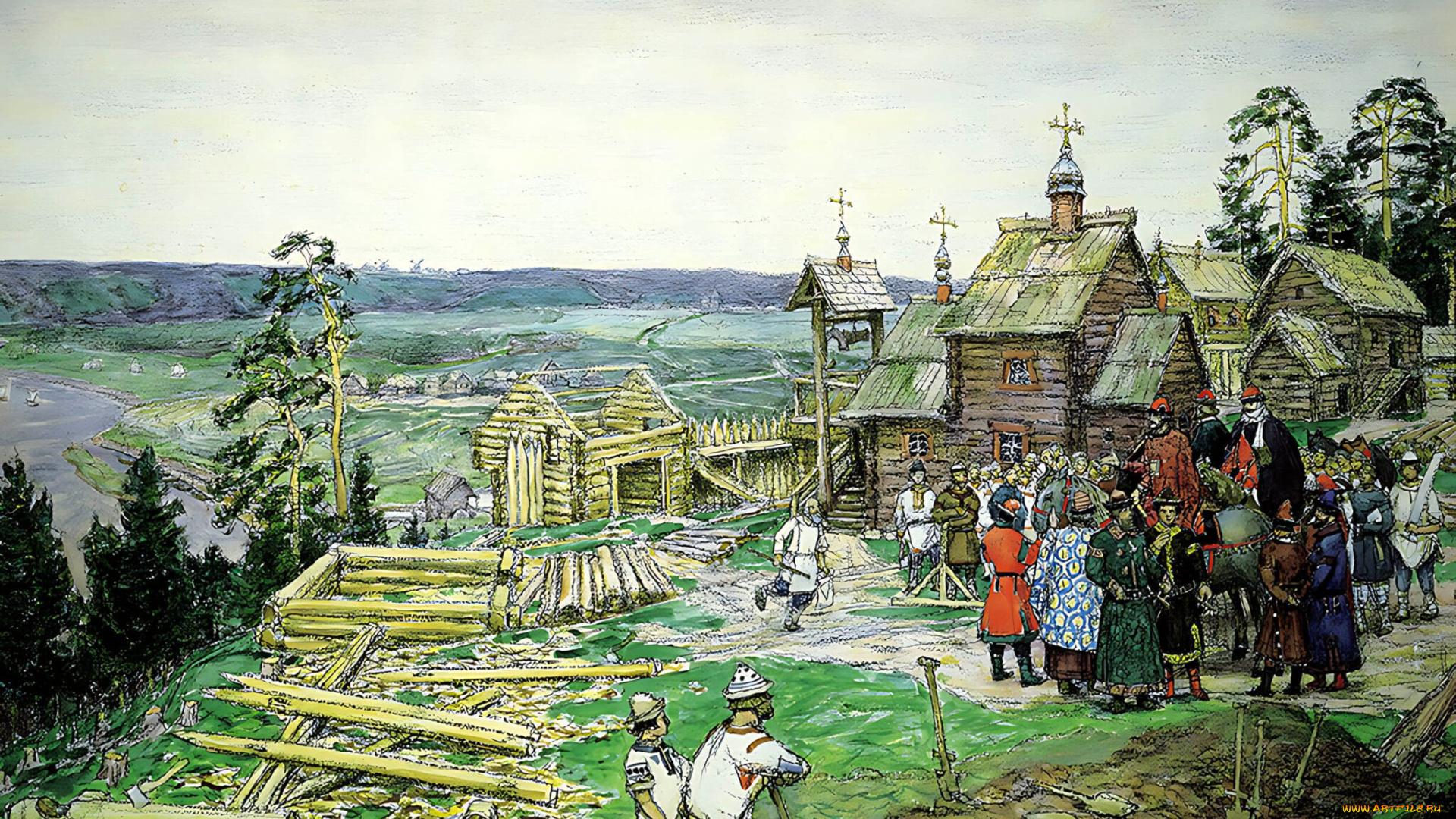 аполлинарий, васнецов, рисованное, люди, дома, строка