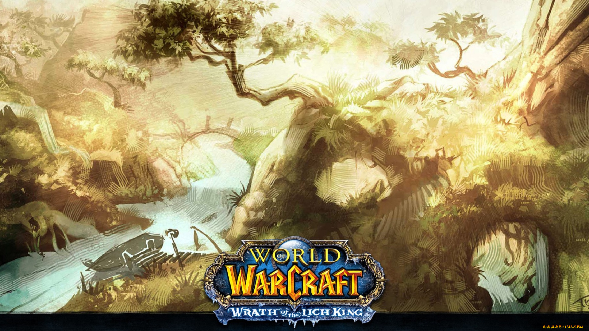 видео, игры, world, of, warcraft, , wrath, of, the, lich, king, деревья, лодка, река, мост