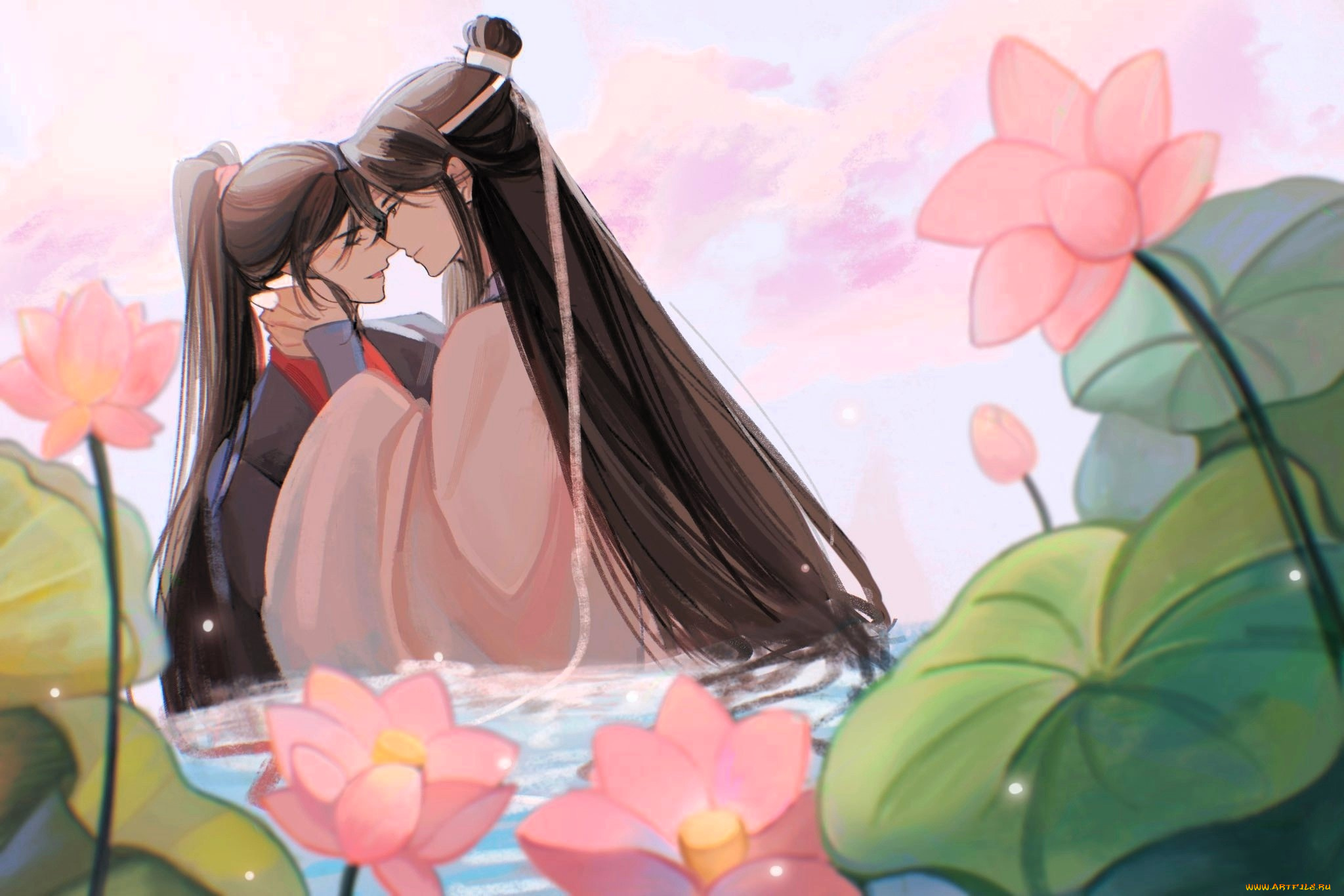 аниме, mo, dao, zu, shi, лань, ванцзи, вэй, усянь, лотосы, озеро