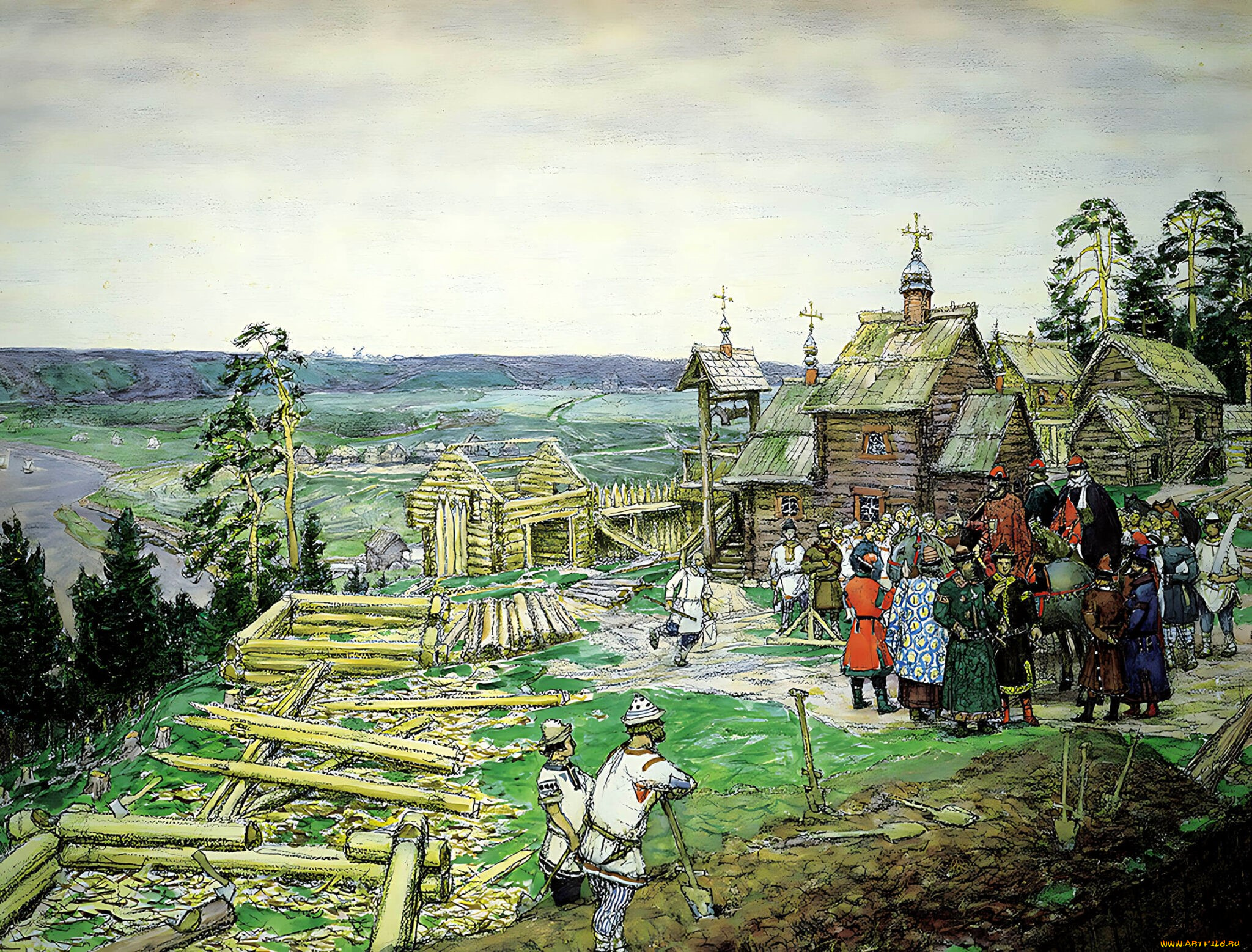 аполлинарий, васнецов, рисованное, люди, дома, строка