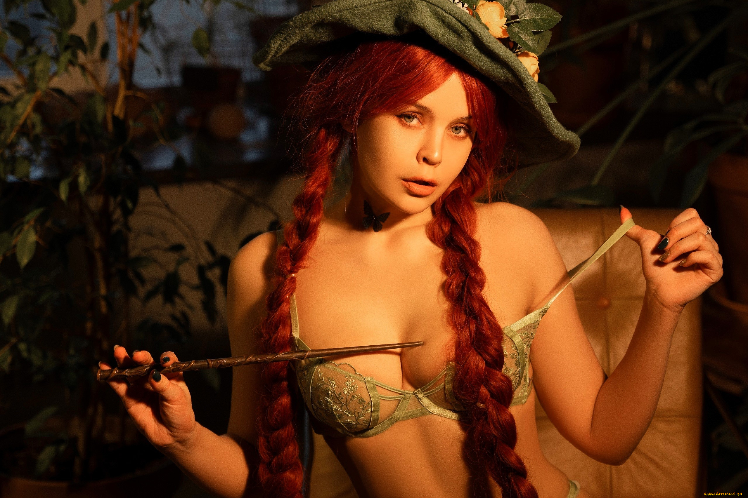 asami, gate, девушки, -, креатив, , косплей, образ, шляпа, белье, палочка