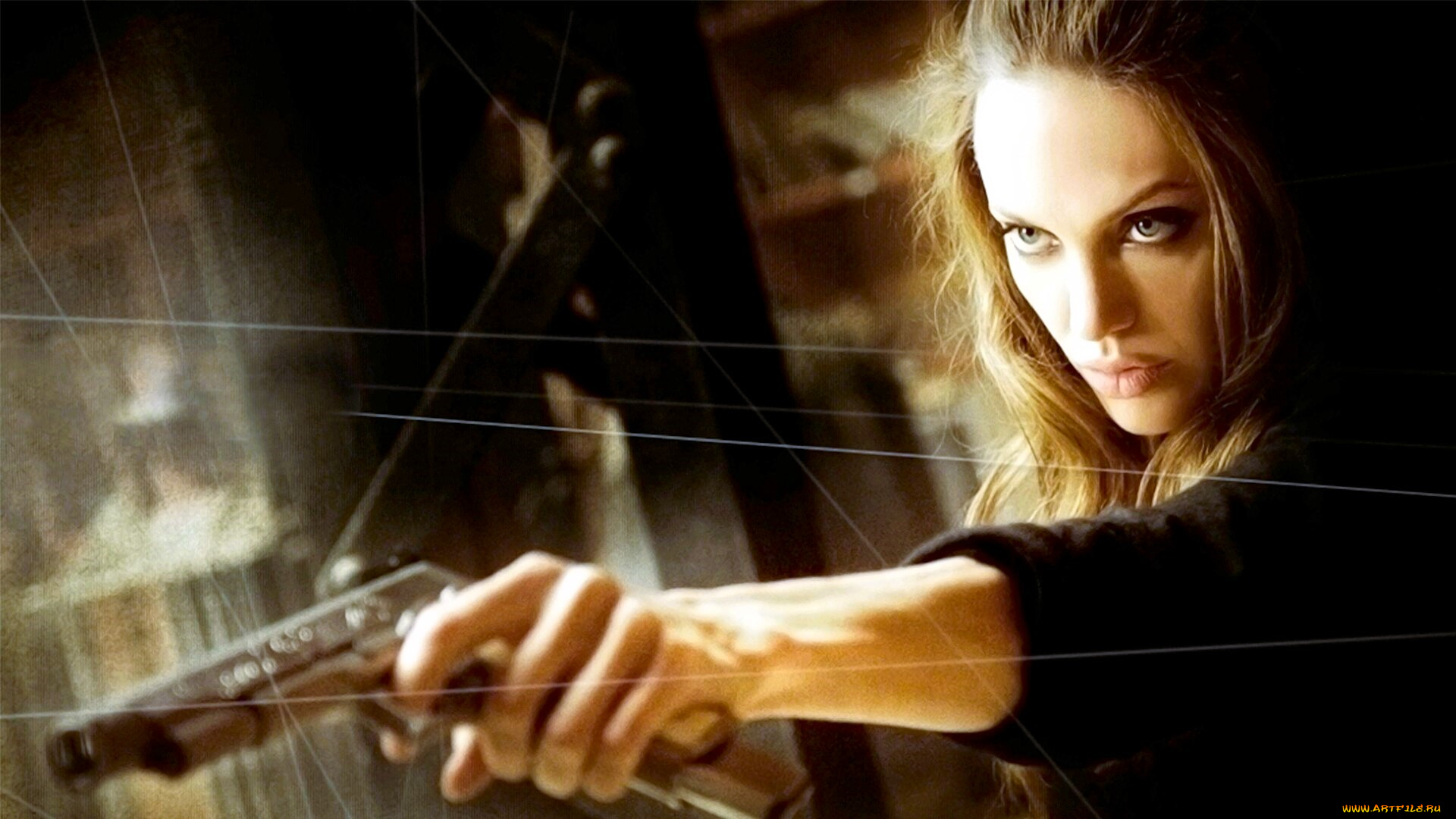 кино, фильмы, wanted, девушка, взгляд, пистолет