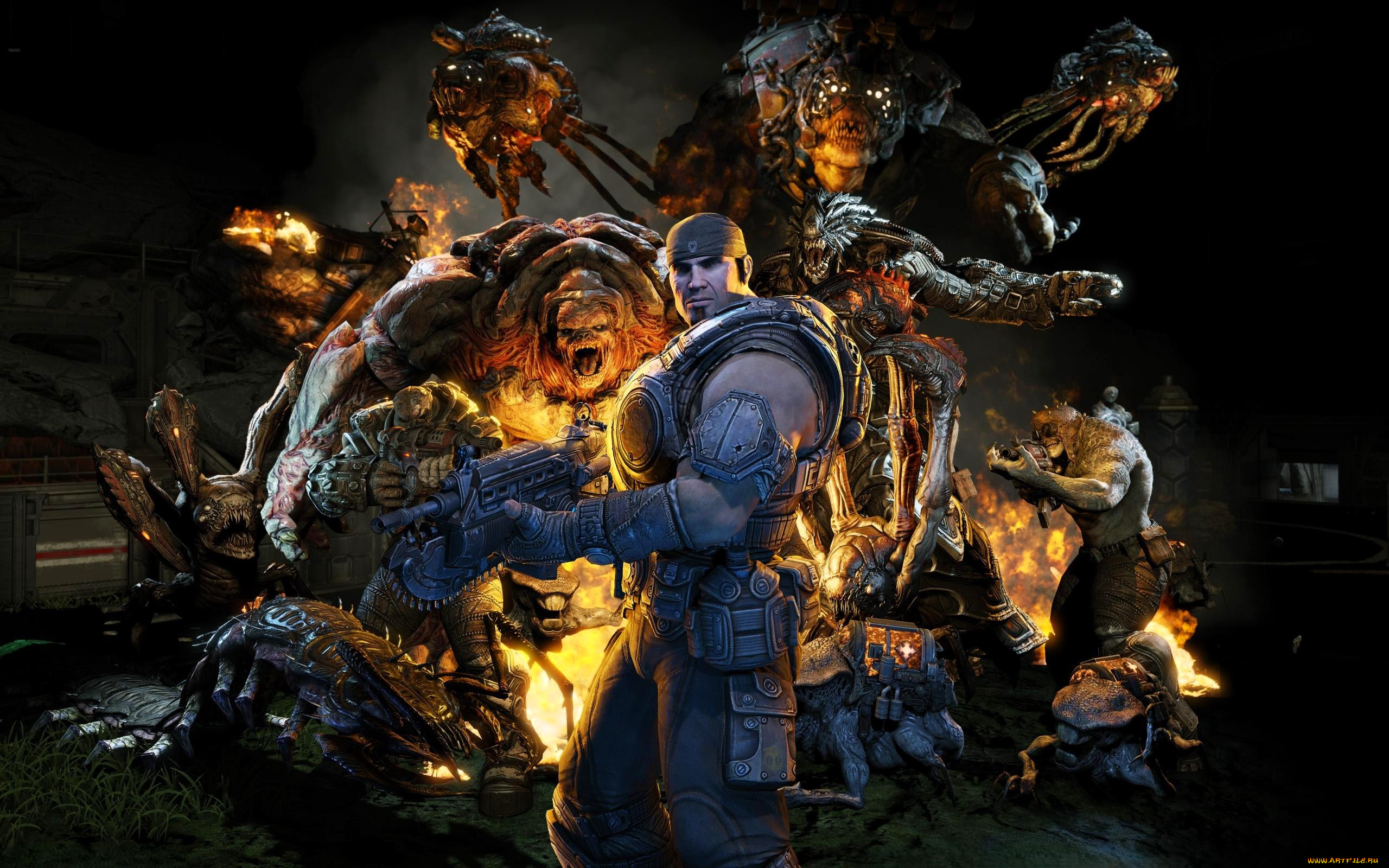 видео, игры, gears, of, war, 3, воин, броня, оружие, монстры