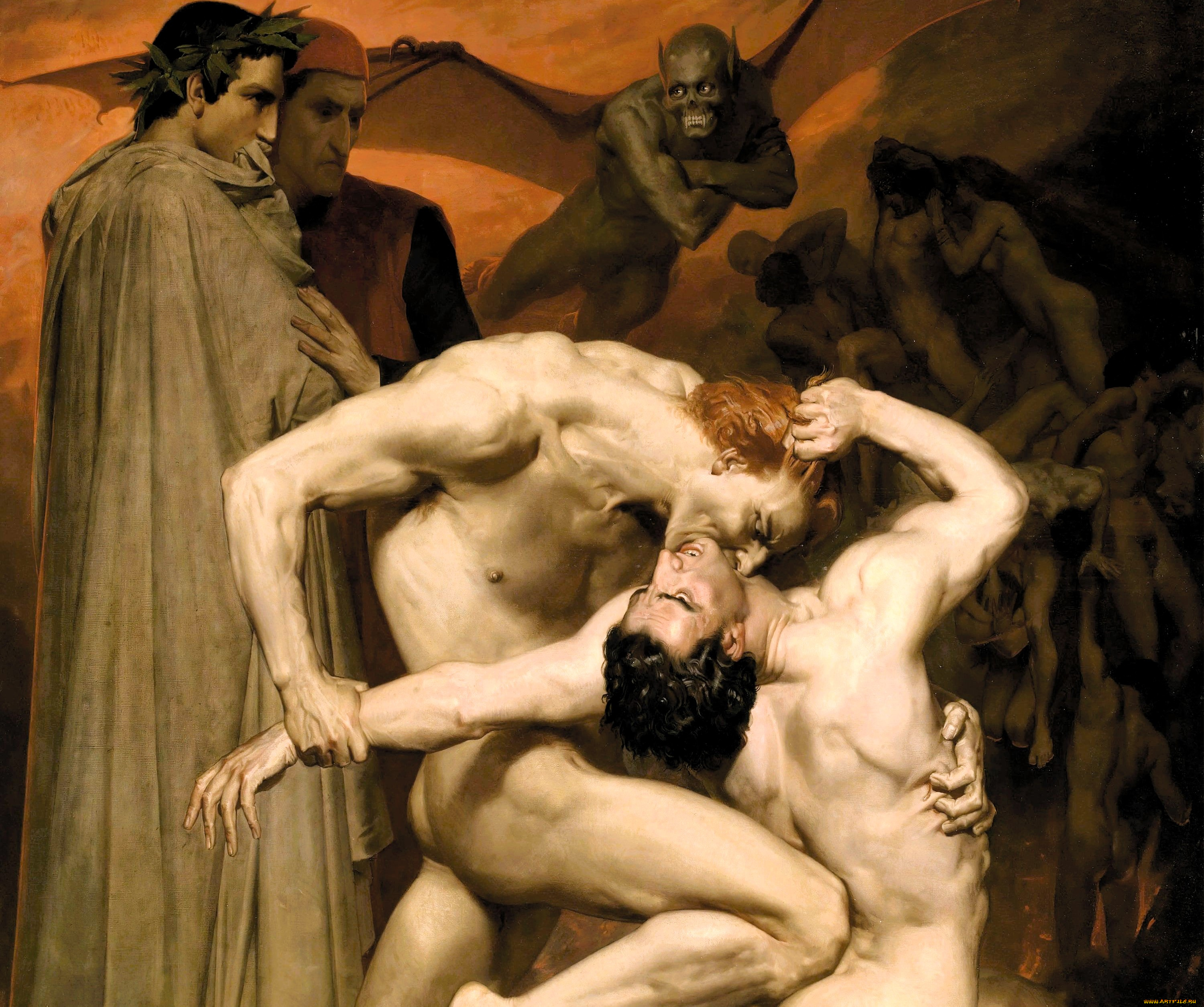 adolphe-william, bouguereau, рисованное, человек, демоны, ад