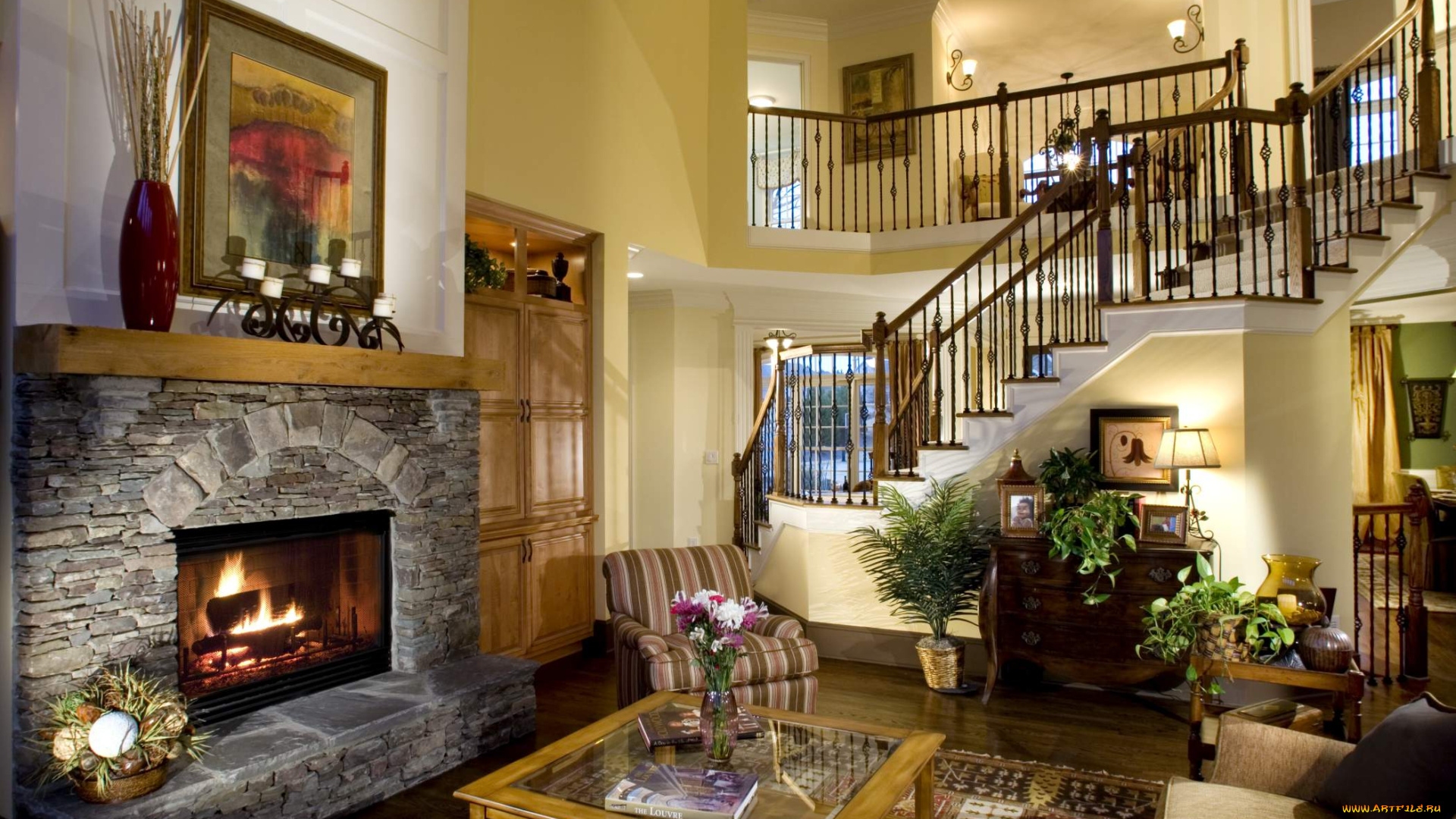 интерьер, камины, лестница