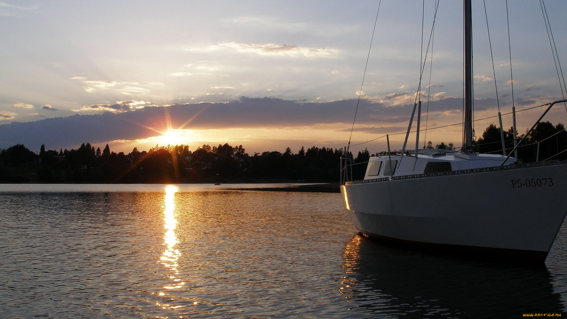 корабли, Яхты, озеро, закат, вечер, яхта