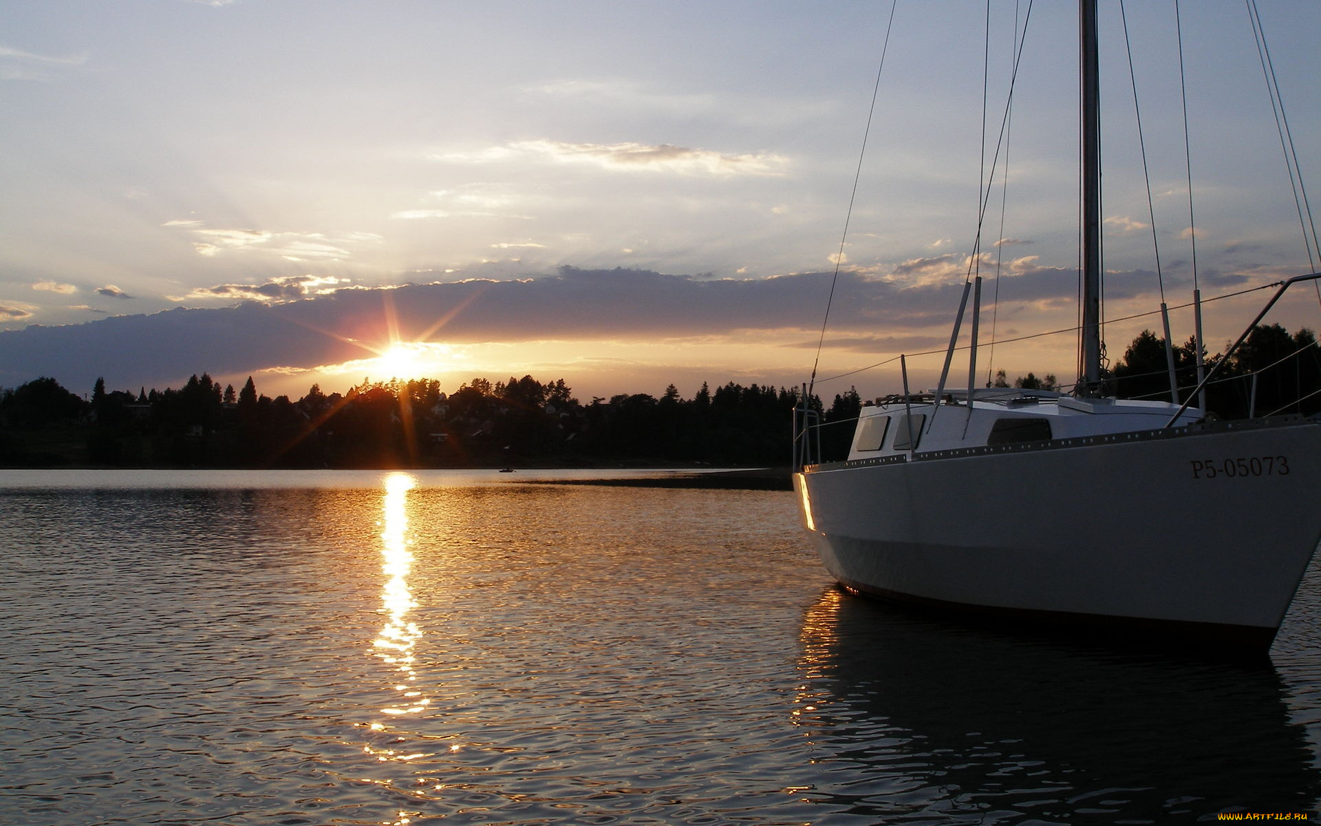 корабли, Яхты, озеро, закат, вечер, яхта