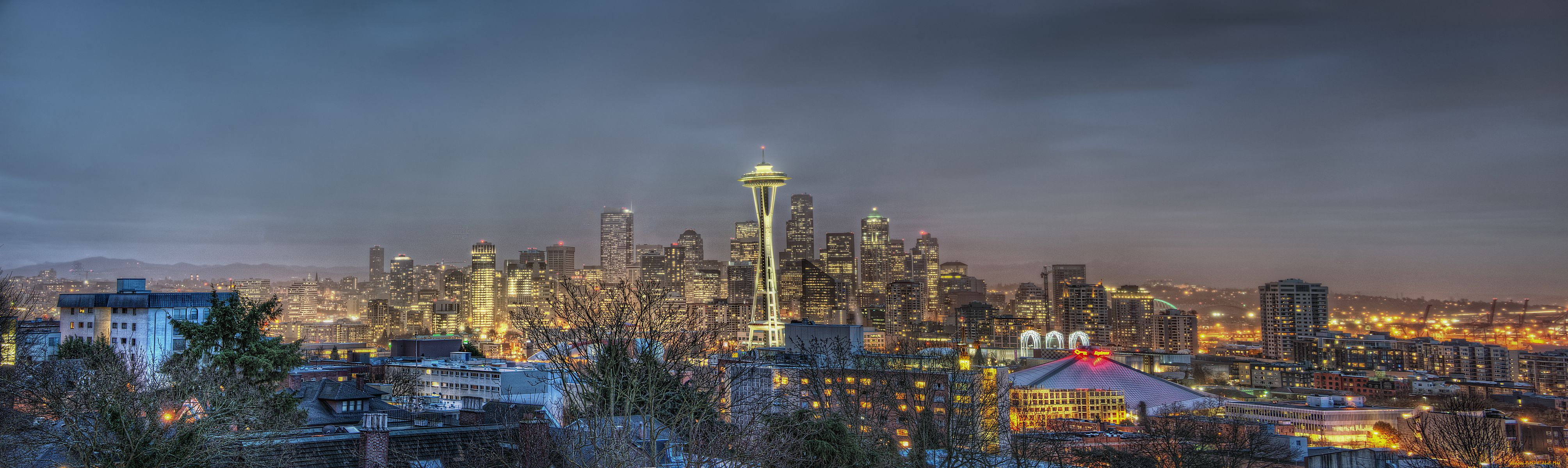 seattle, города, сиэтл, сша, ночной, город, здания