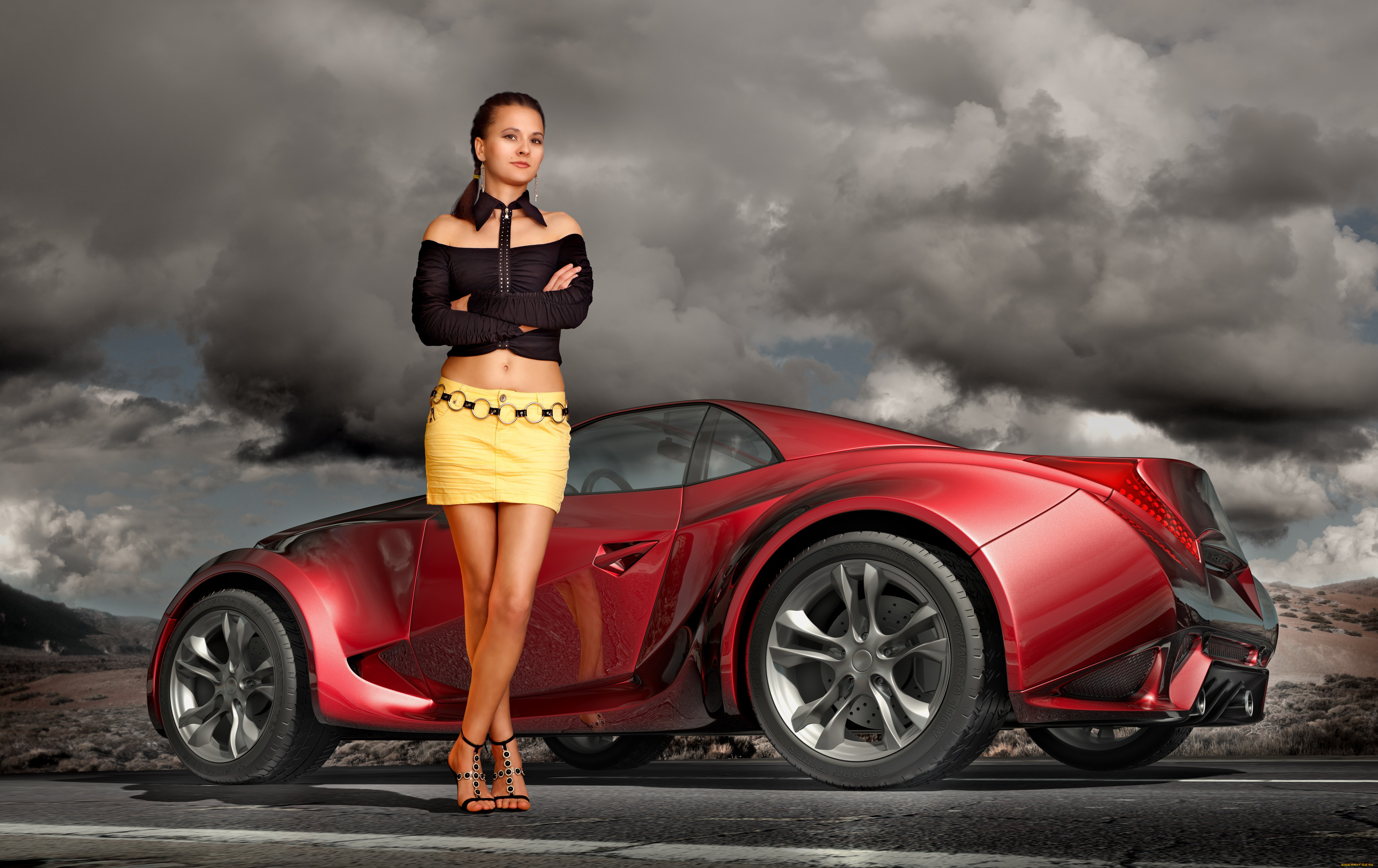 автомобили, авто, девушками, дорога