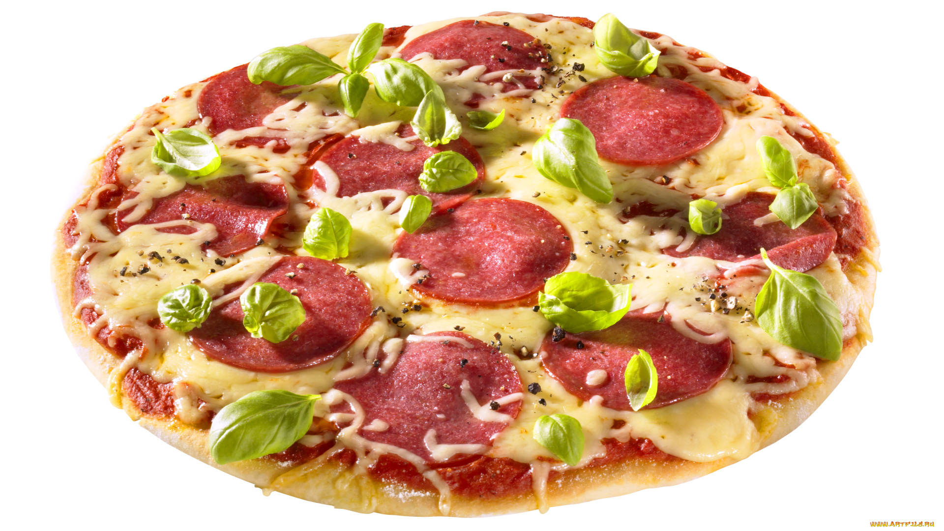 еда, пицца, колбаса, зелень