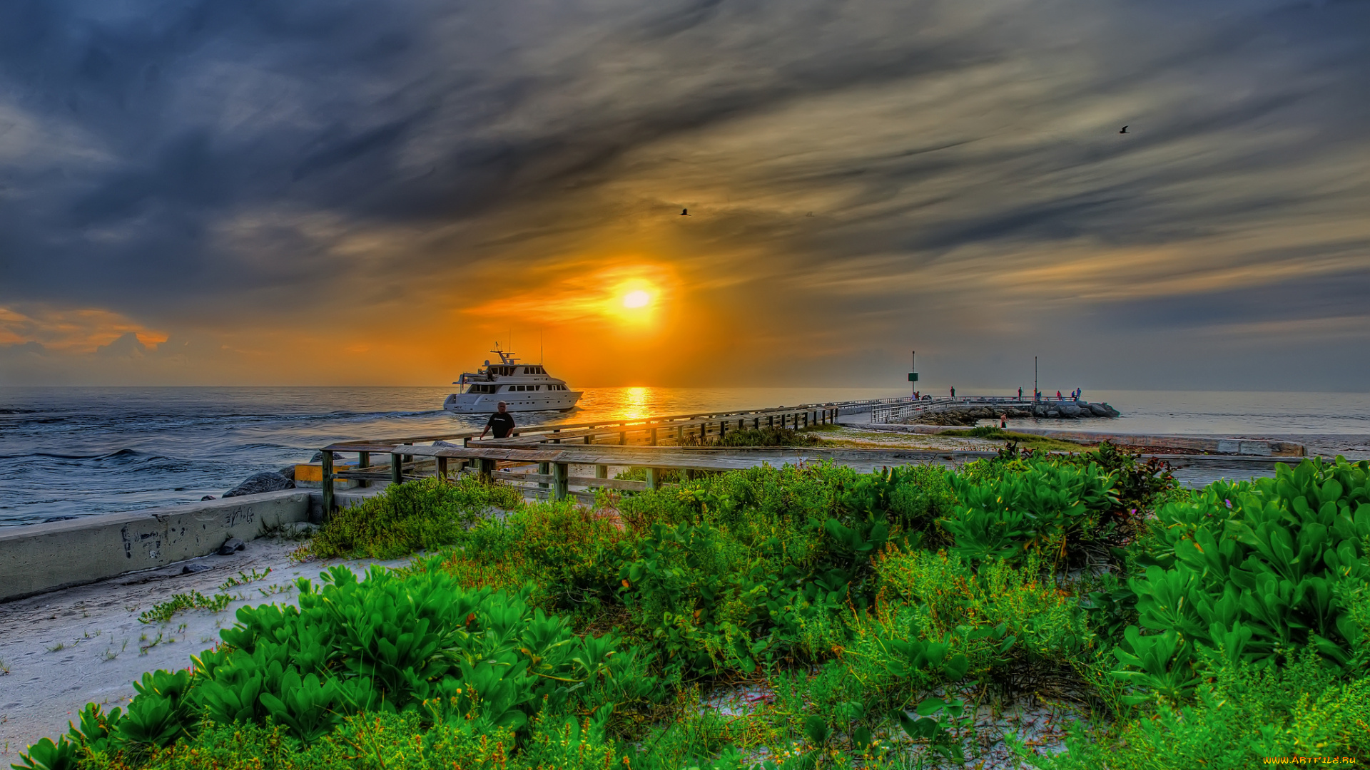 lady, yacht, in, jupiter, inlet, at, sunrise, природа, восходы, закаты, набережная, океан, восход, яхта, флорида, florida