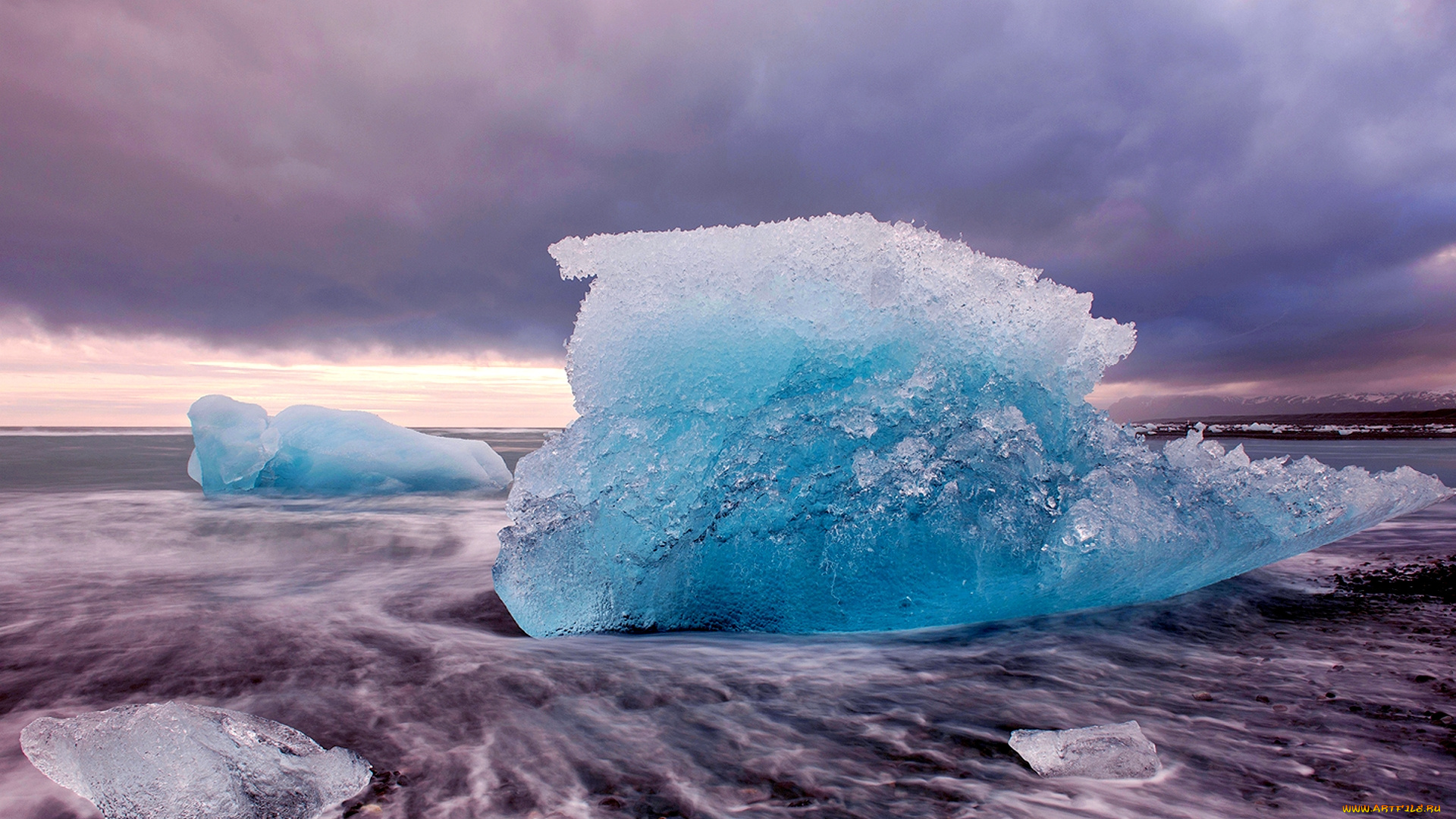 природа, айсберги, ледники, океан, волны, льдины