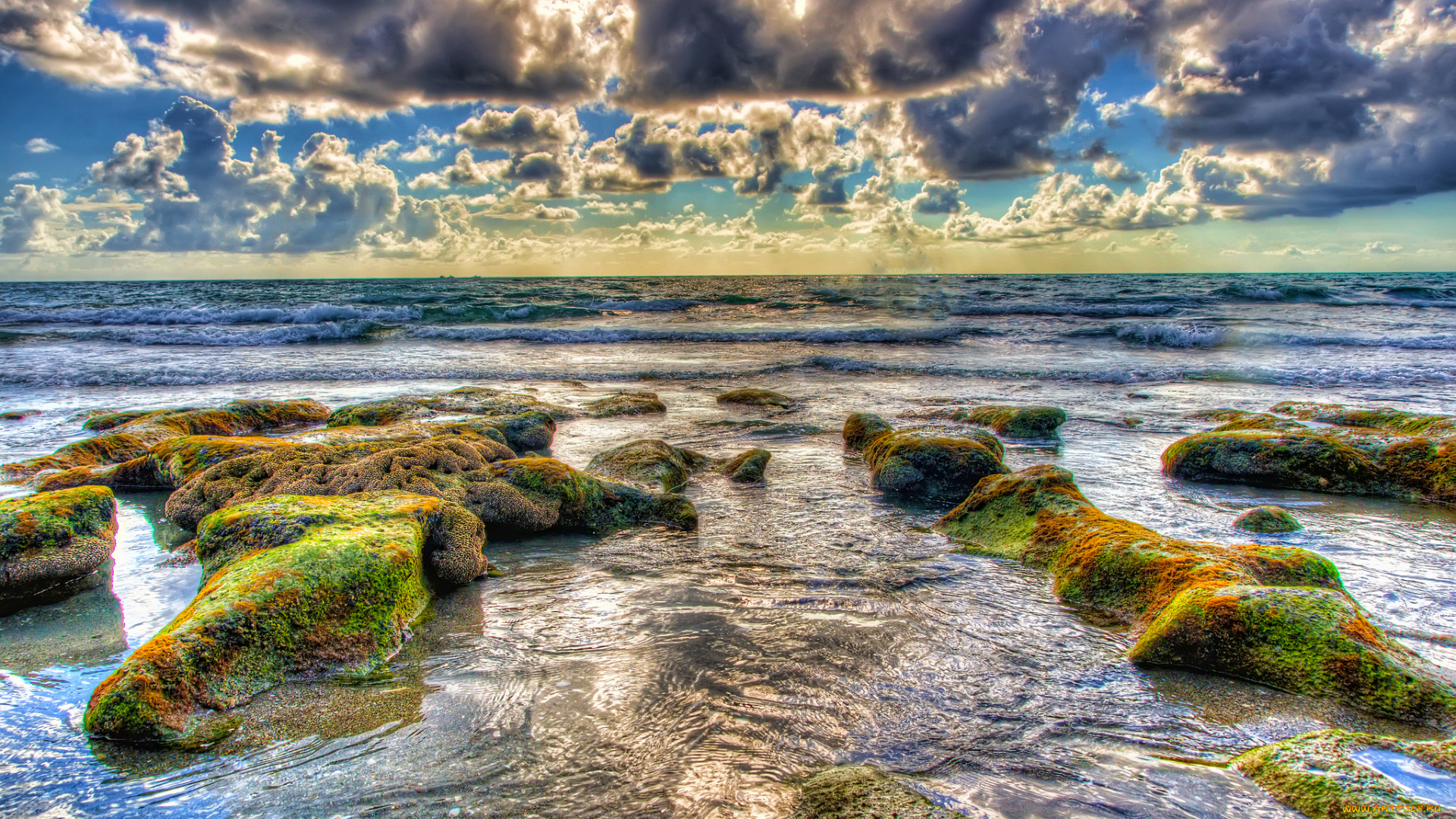 природа, моря, океаны, облака, волны, море, камни